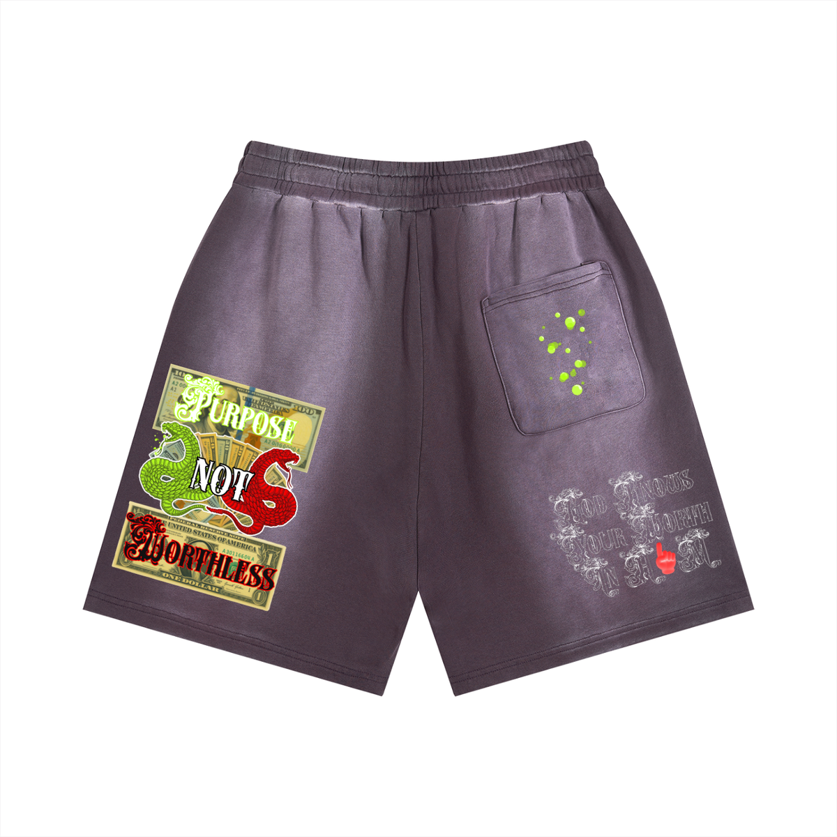 W.A.O - ''IN HIM'' Sun Fade Distressed Shorts