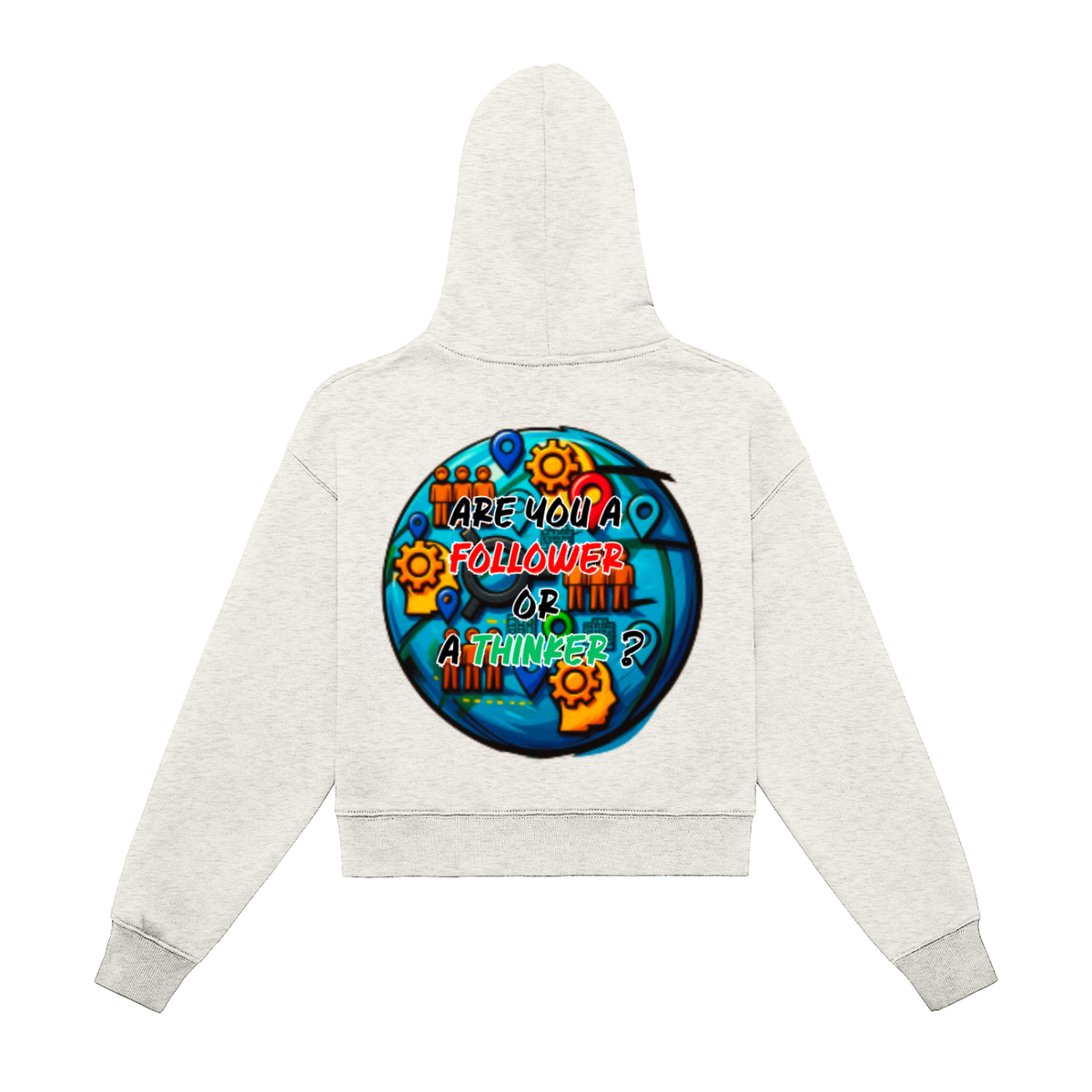 W.A.O - Followers & Thinkers Fleeced Zip-Up Cropped Hoodie