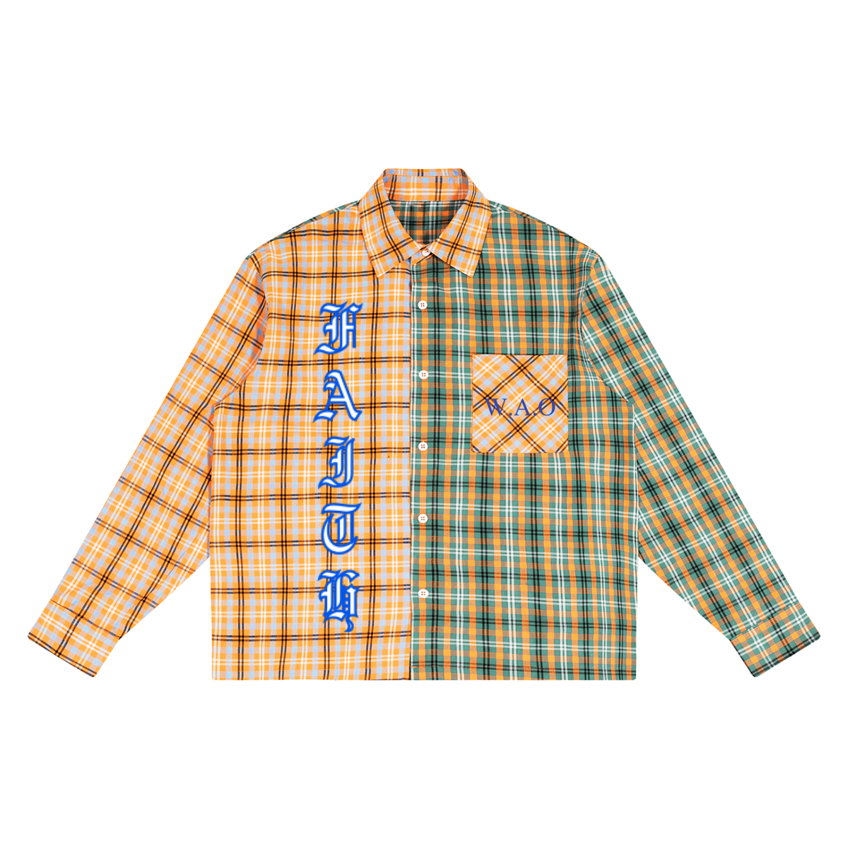 W.A.O - "FAITH" Unisex Oversized Plaid Color Block Shirt