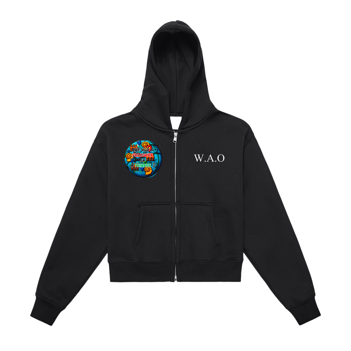 W.A.O - Followers & Thinkers Fleeced Zip-Up Cropped Hoodie