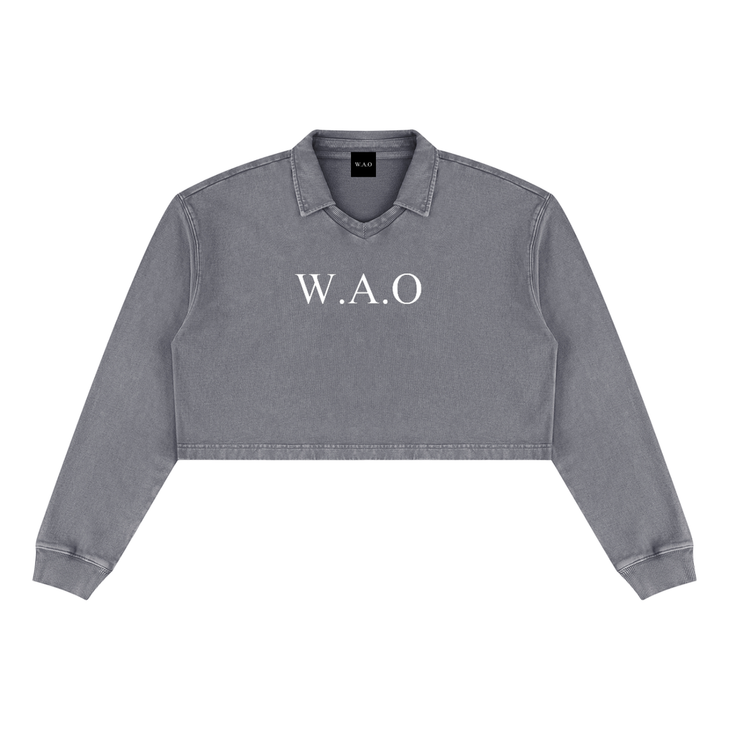 W.A.O - Women’s Vintage Wash Crop Sweatshirt Set Top