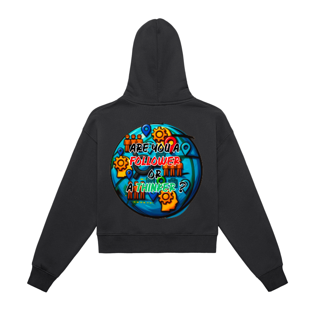 W.A.O - Followers & Thinkers Fleeced Zip-Up Cropped Hoodie