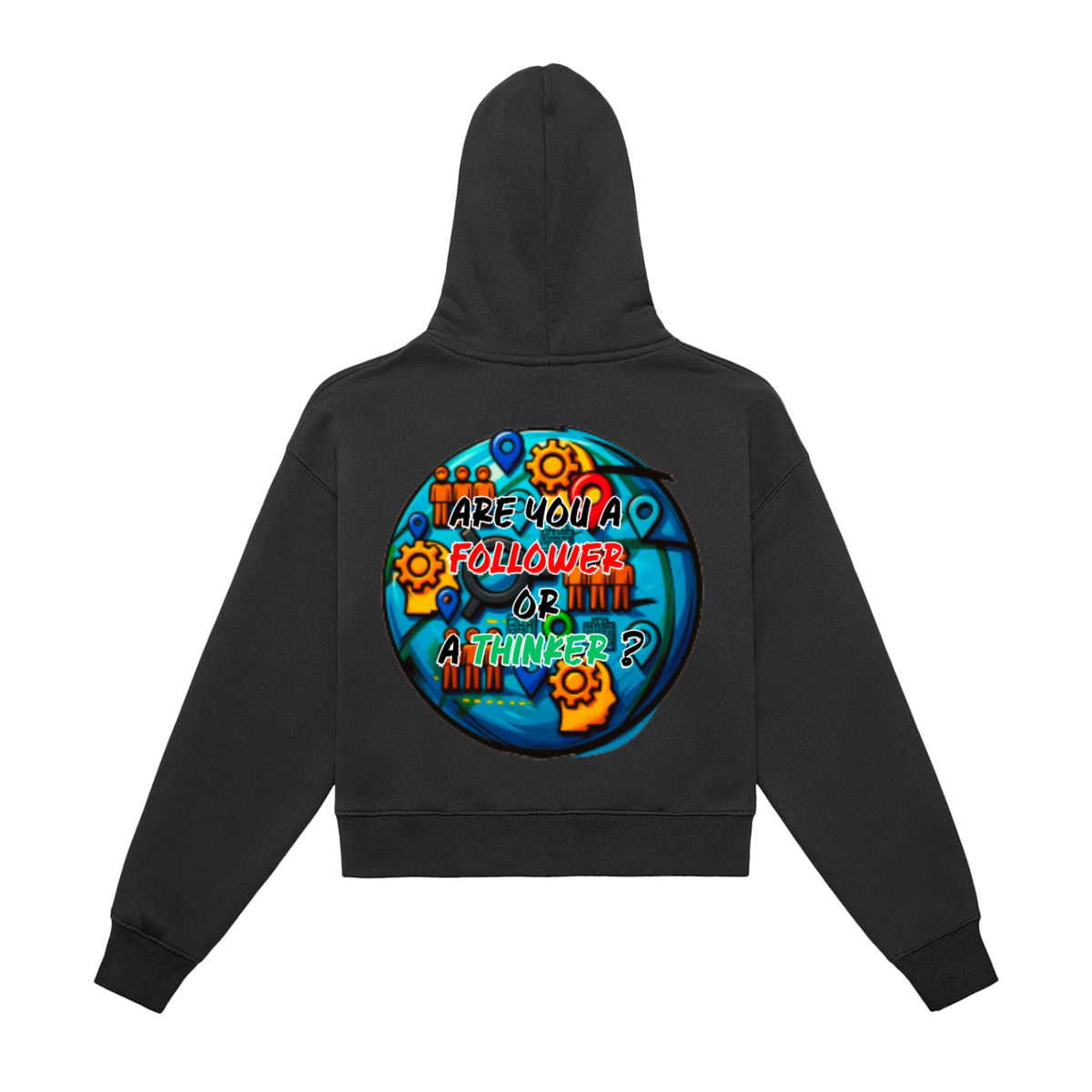 W.A.O - Followers & Thinkers Fleeced Zip-Up Cropped Hoodie
