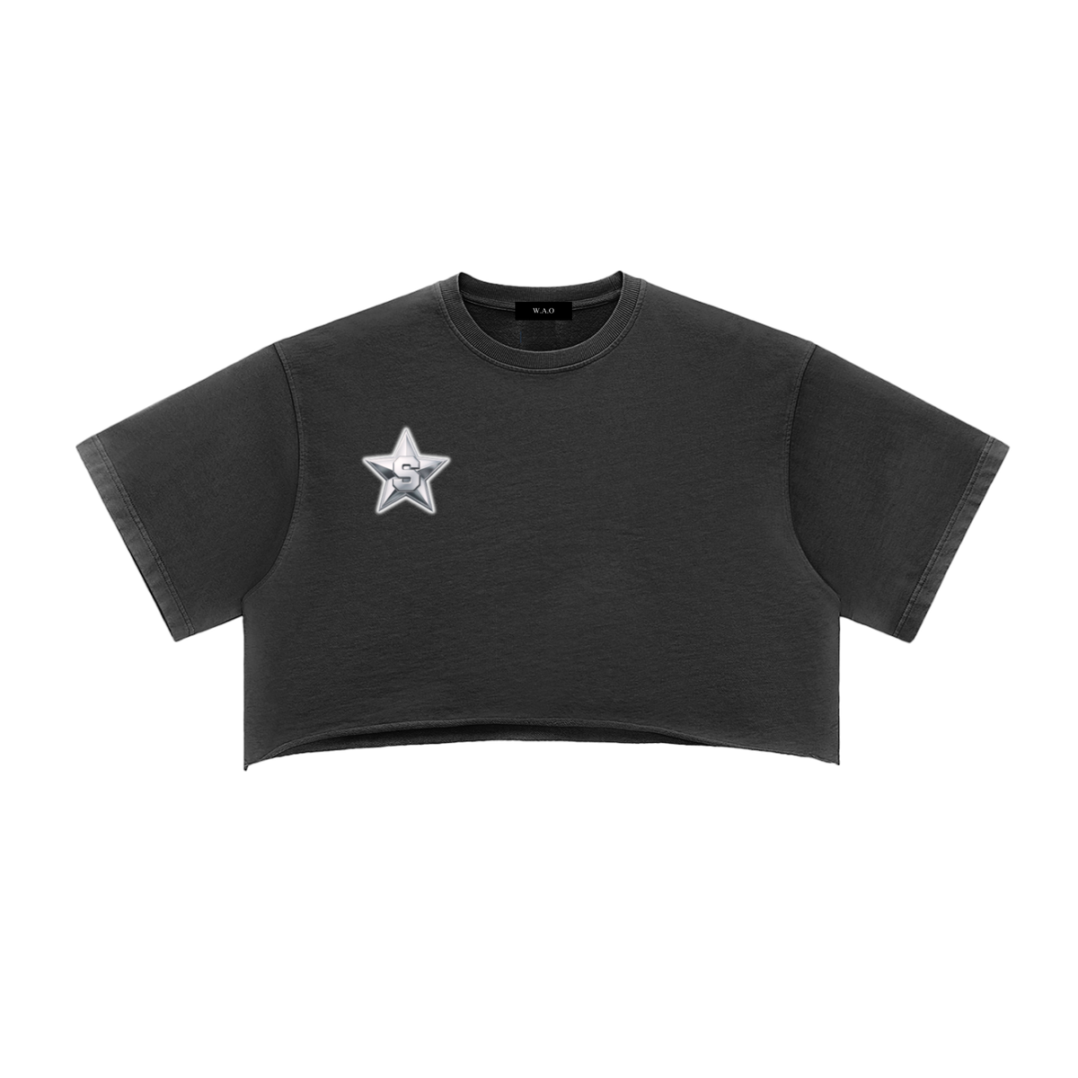 W.A.O - Women's Snow Washed Raw Edge Crop Top