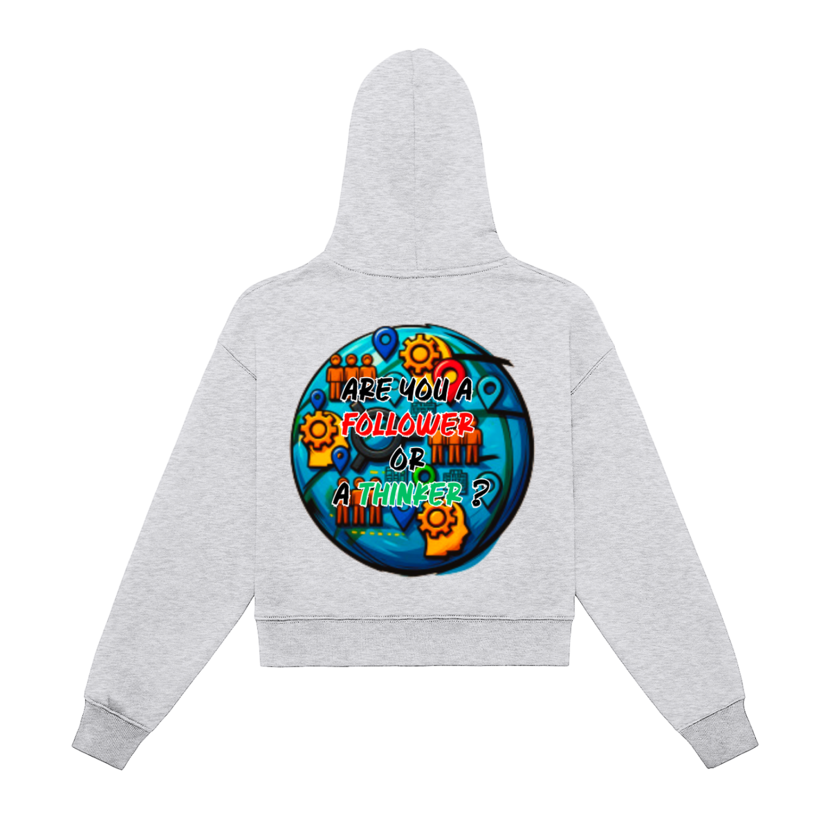 W.A.O - Followers & Thinkers Fleeced Zip-Up Cropped Hoodie