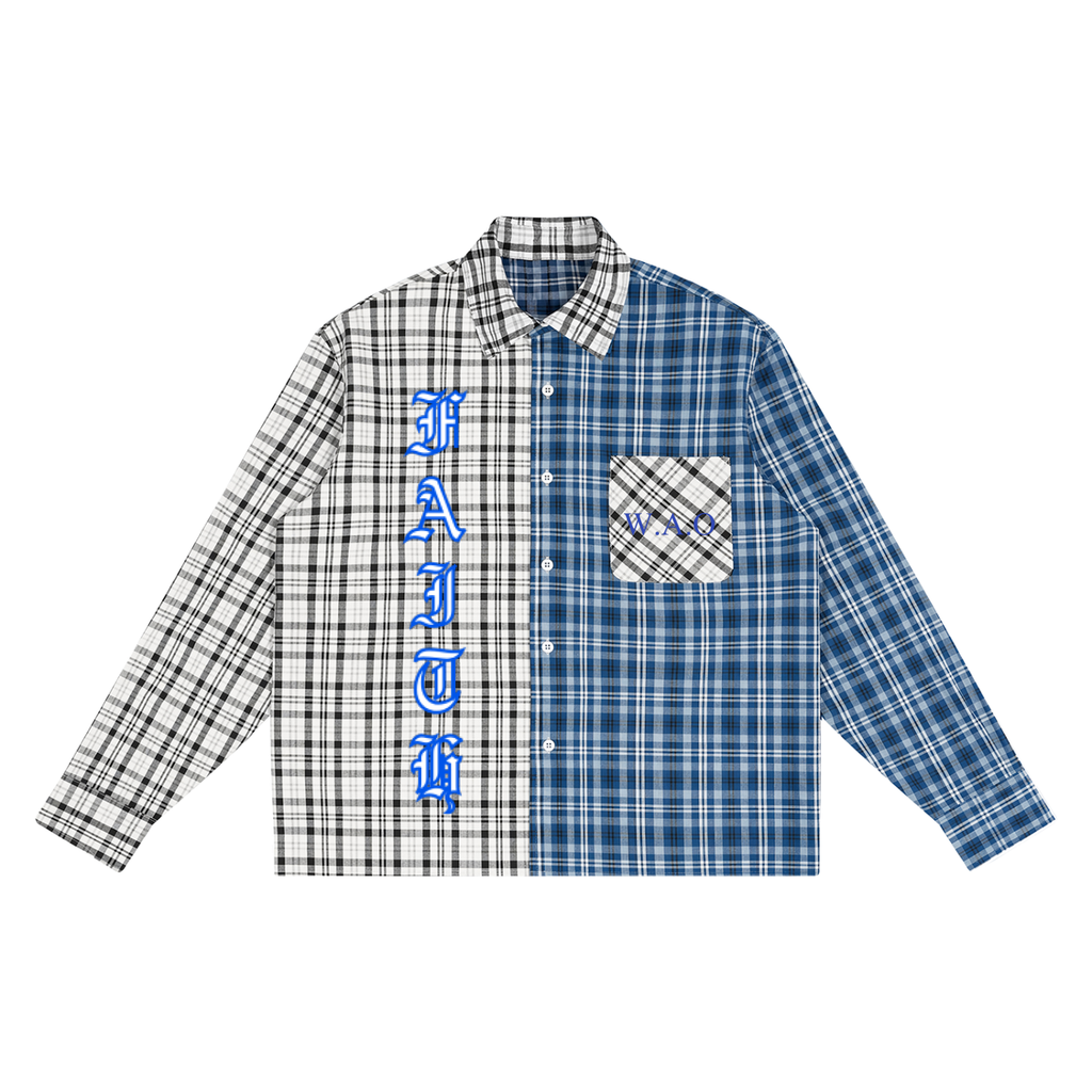 W.A.O - "FAITH" Unisex Oversized Plaid Color Block Shirt