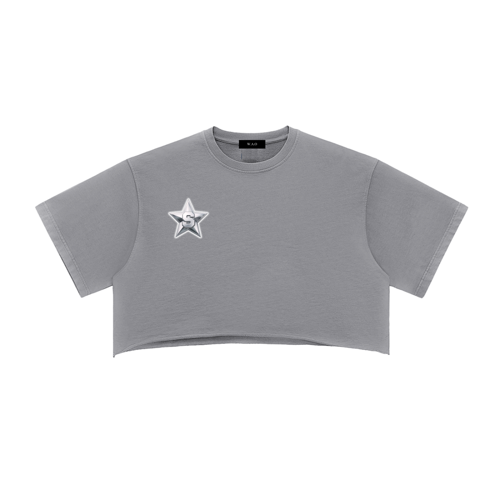 W.A.O - Women's Snow Washed Raw Edge Crop Top