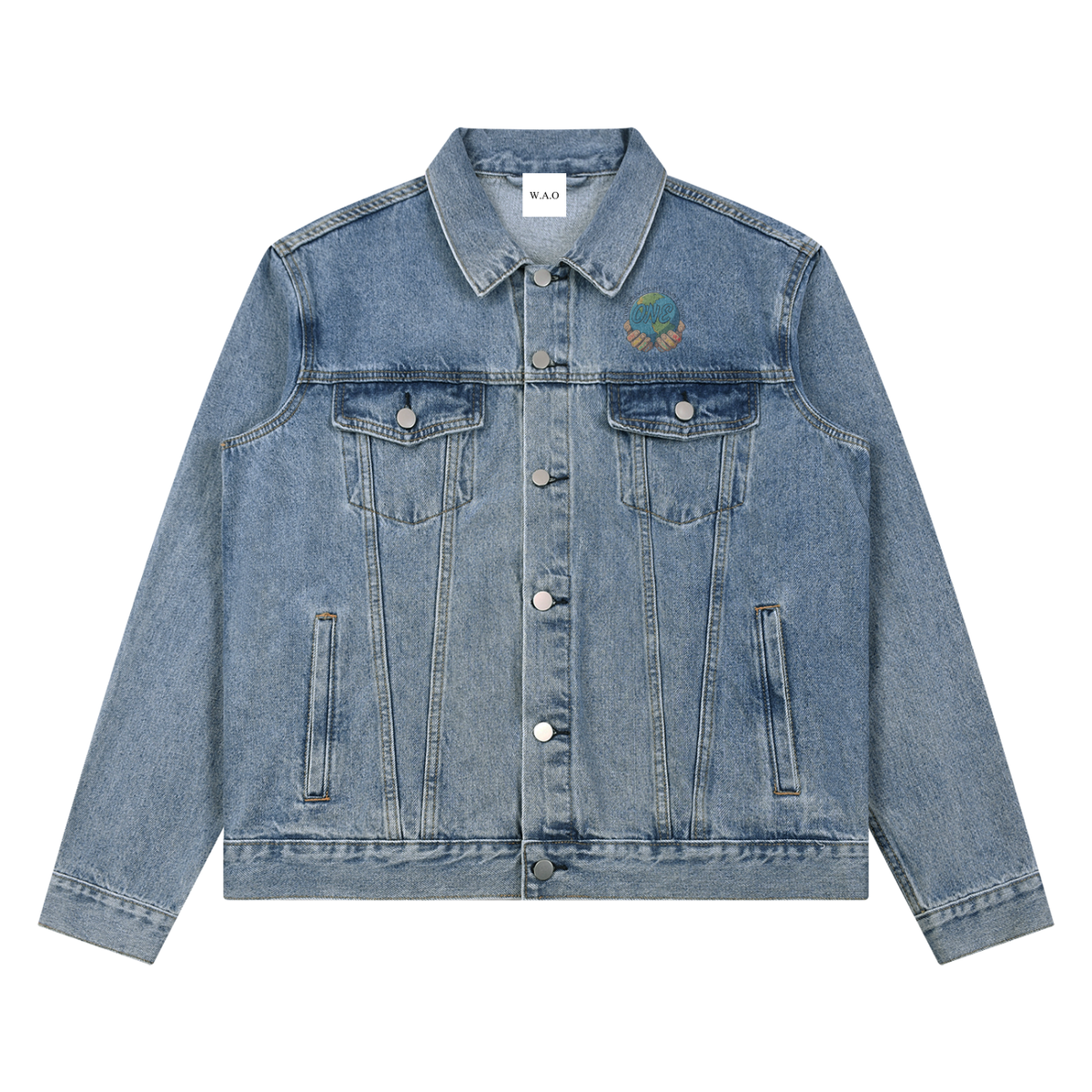 W.A.O - Logo Unisex Vintage Wash Denim Jacket