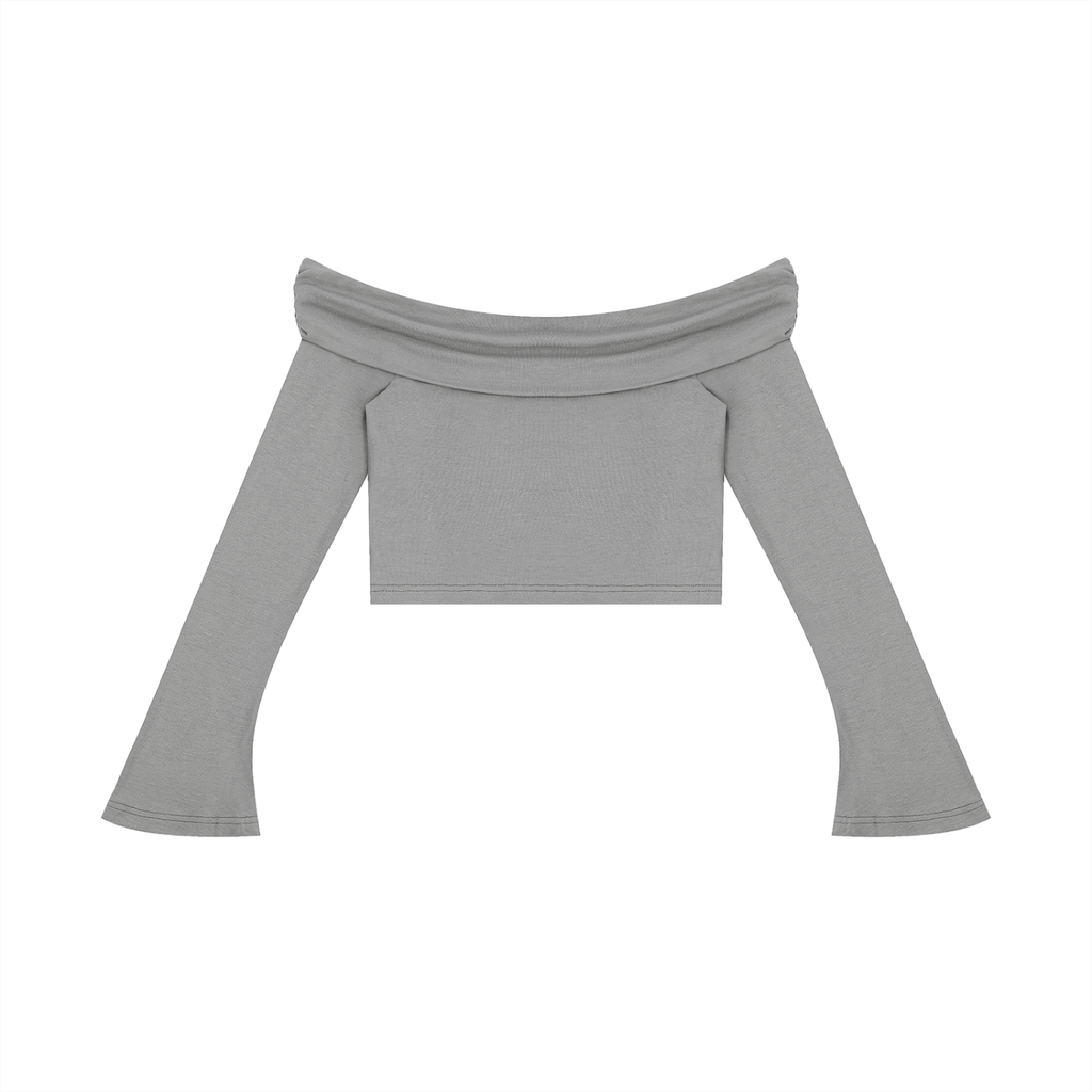 W.A.O - Women's Off-the-Shoulder Bell Sleeve Crop T-Shirt