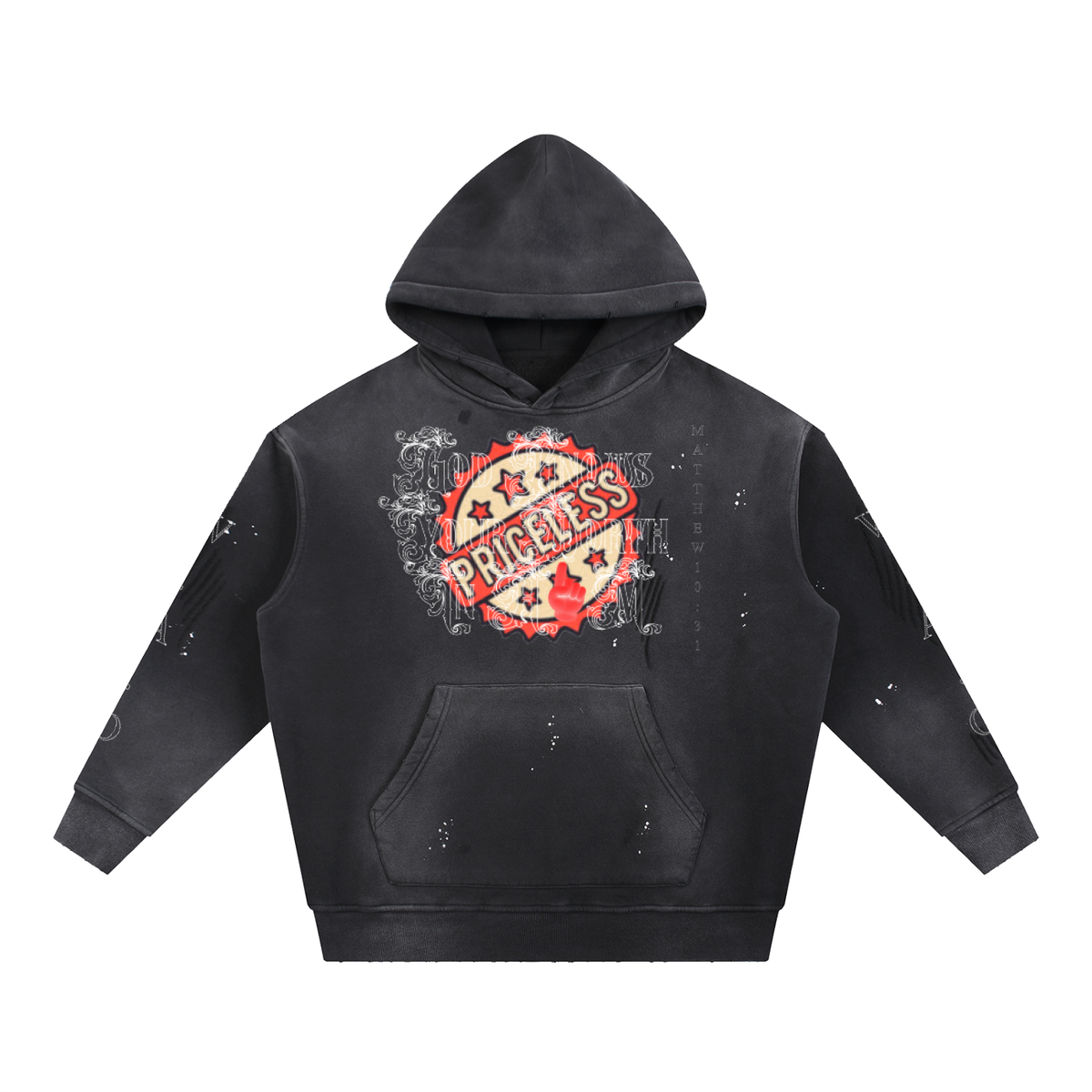 W.A.O - "IN HIM" Vintage Washed Frayed Fleece Hoodie