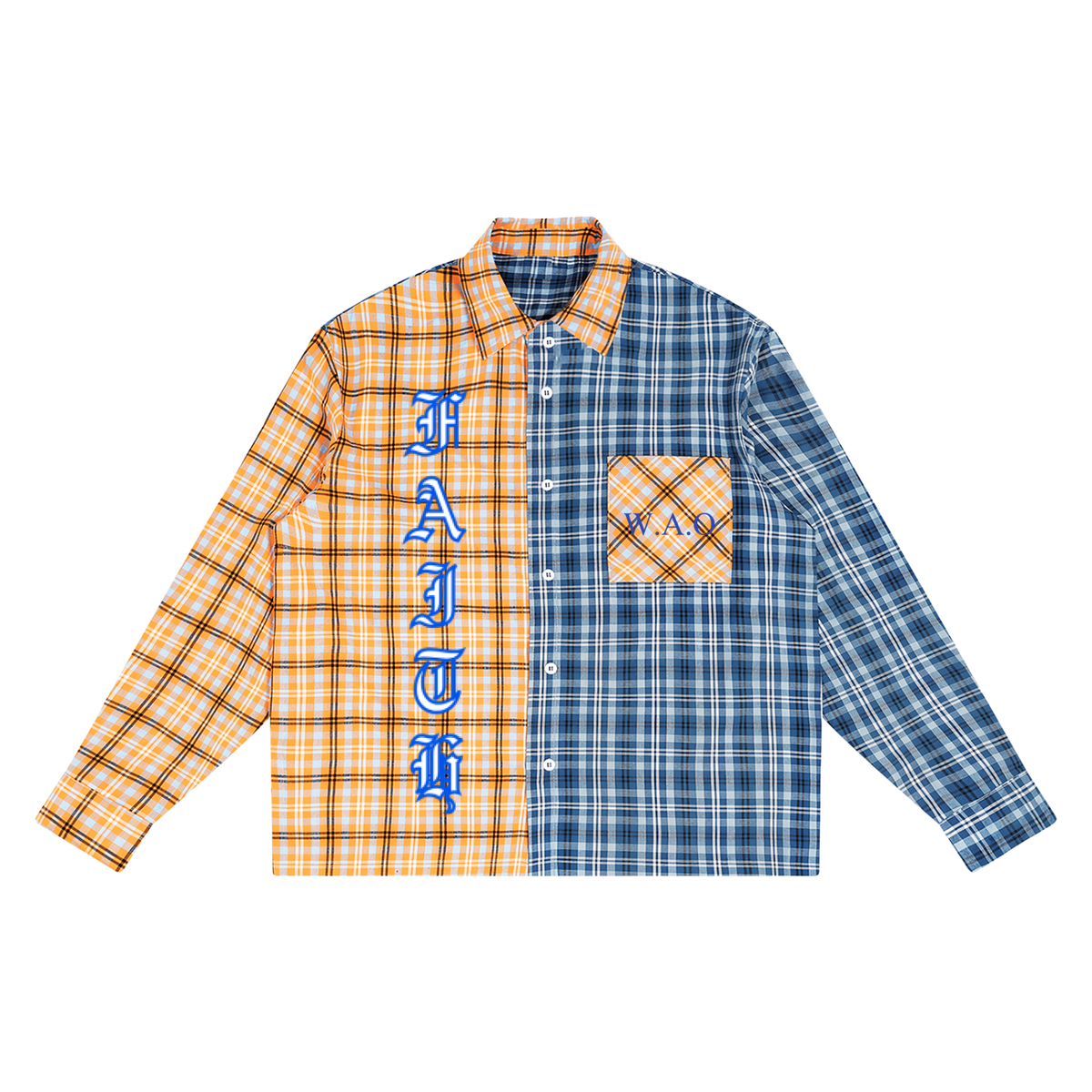 W.A.O - "FAITH" Unisex Oversized Plaid Color Block Shirt