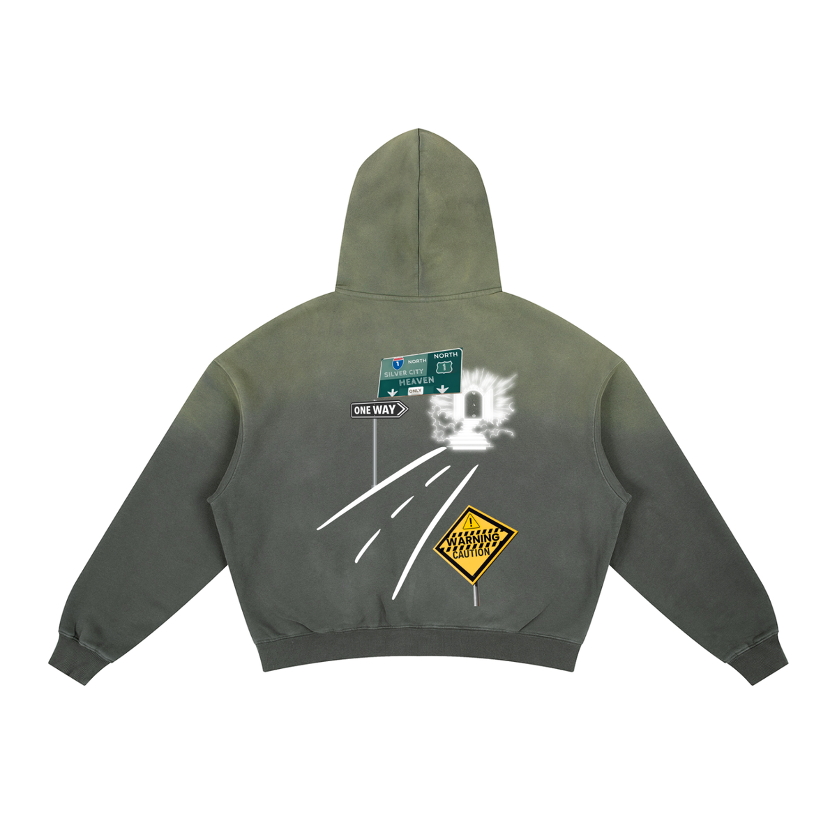 W.A.O - "One Way" Frayed Sunfade Boxy Fleece Hoodie