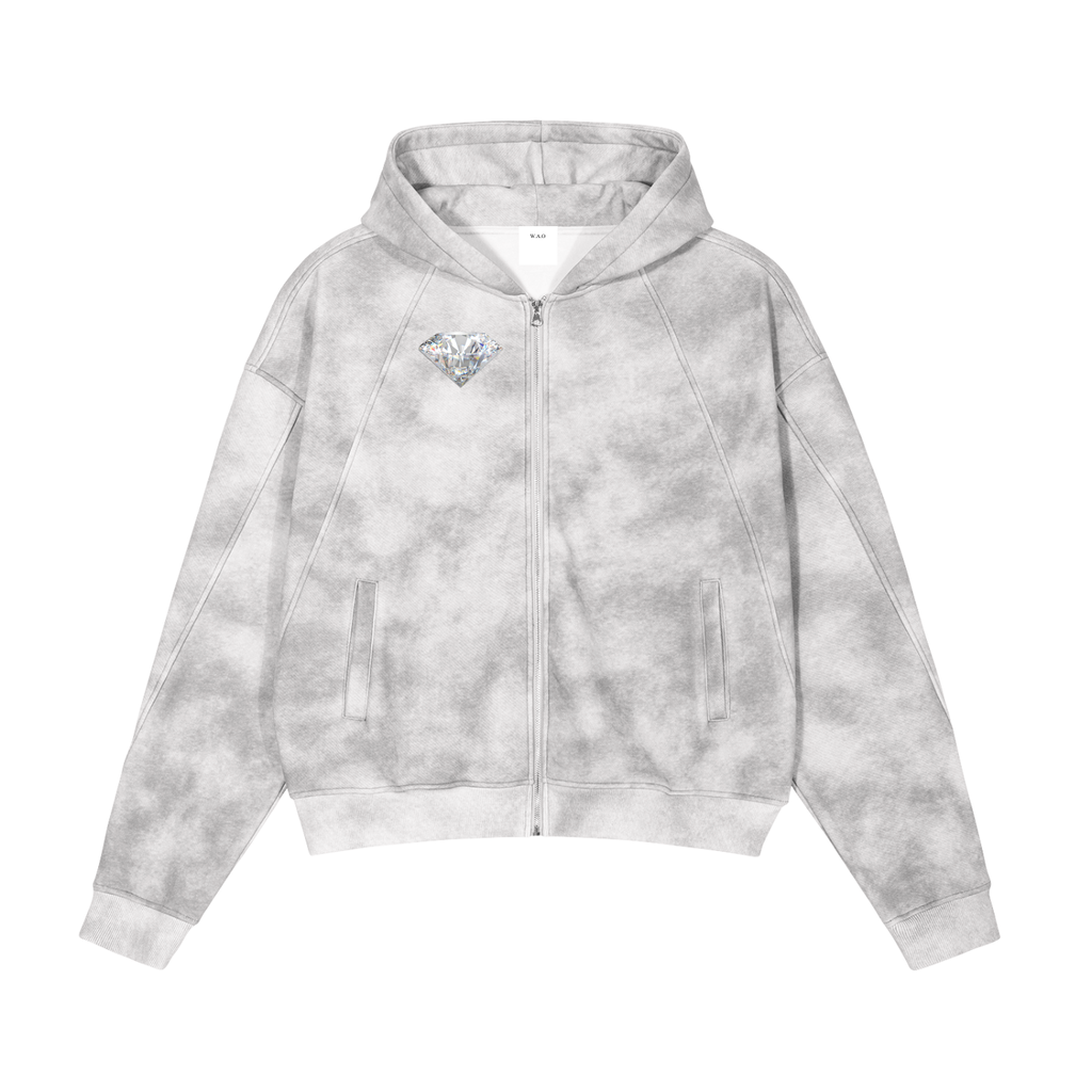 W.A.O - Dirty Washed Zip-Up Fleece Hoodie