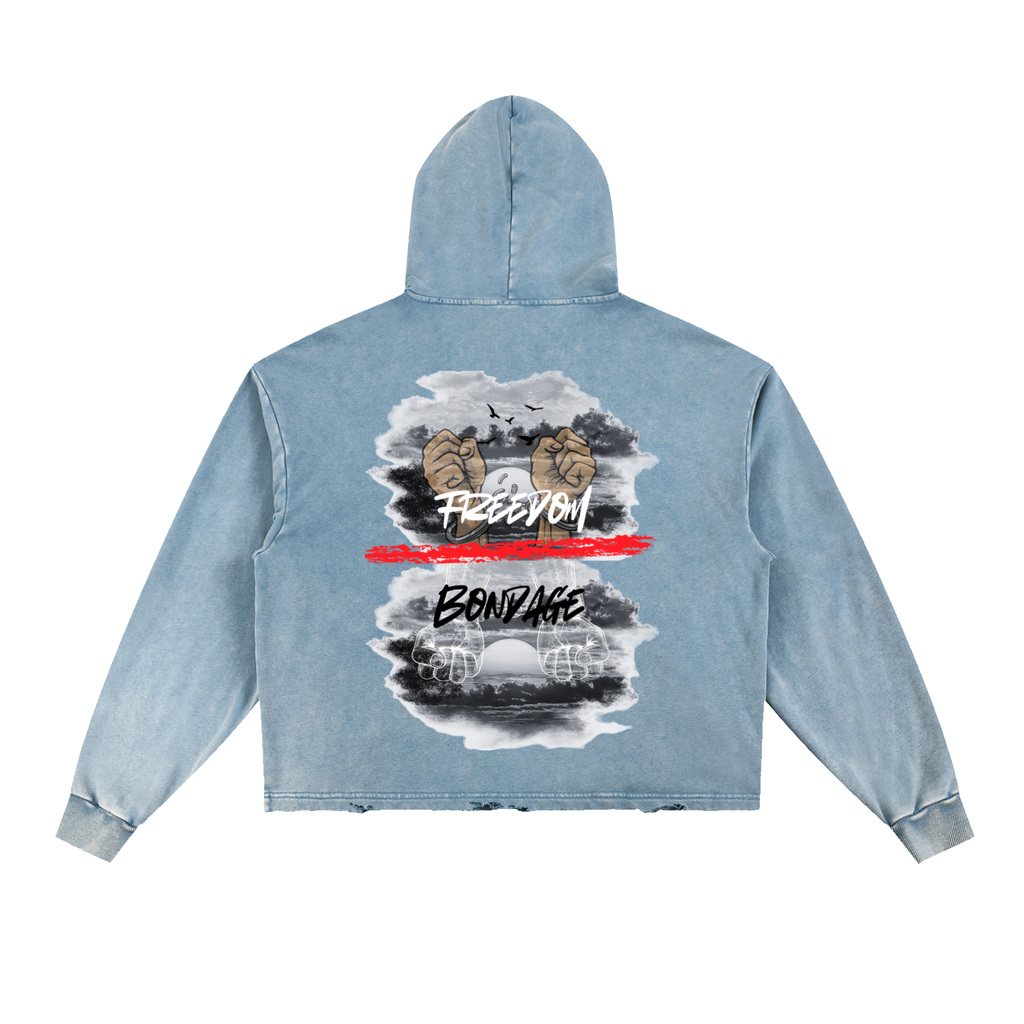 W.A.O - Freedom Over Bondage Vintage Washed Frayed-Hem Hoodie