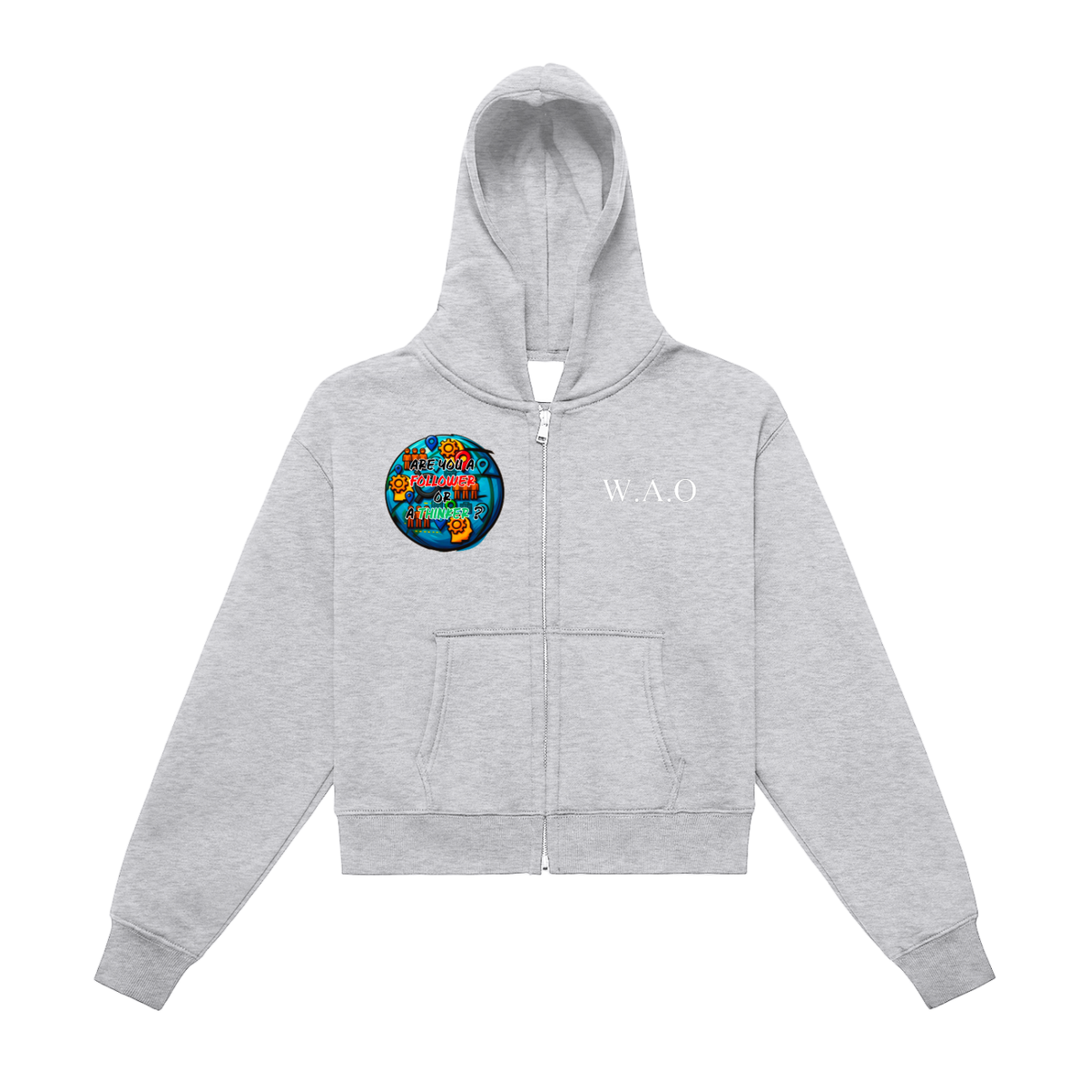 W.A.O - Followers & Thinkers Fleeced Zip-Up Cropped Hoodie