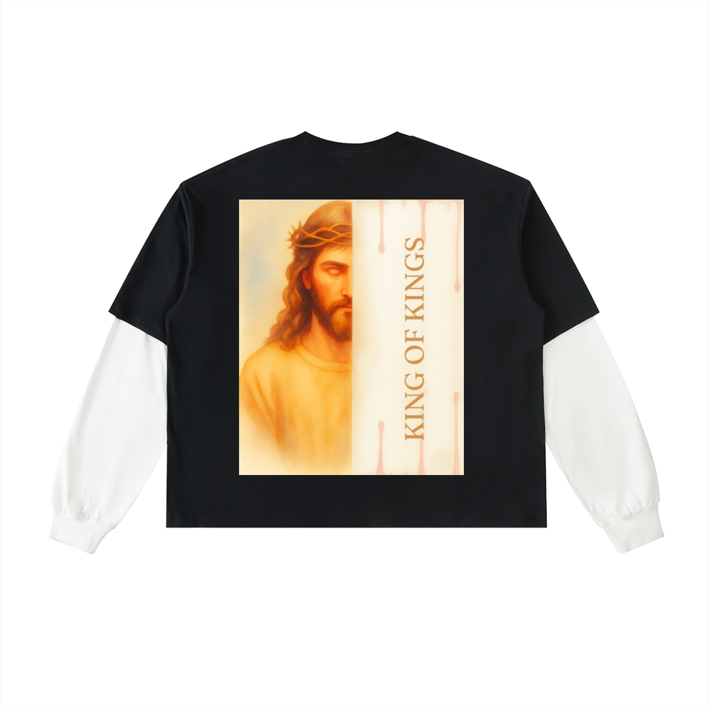 W.A.O - K.O.K Layered Contrast Sleeve Cotton T-Shirt