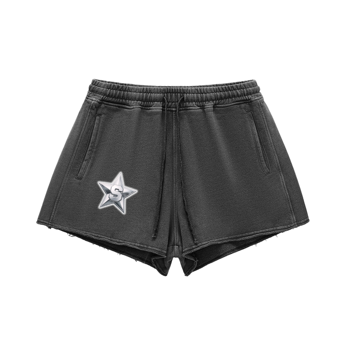W.A.O - Women's Snow Washed Raw Edge Drawstring Shorts