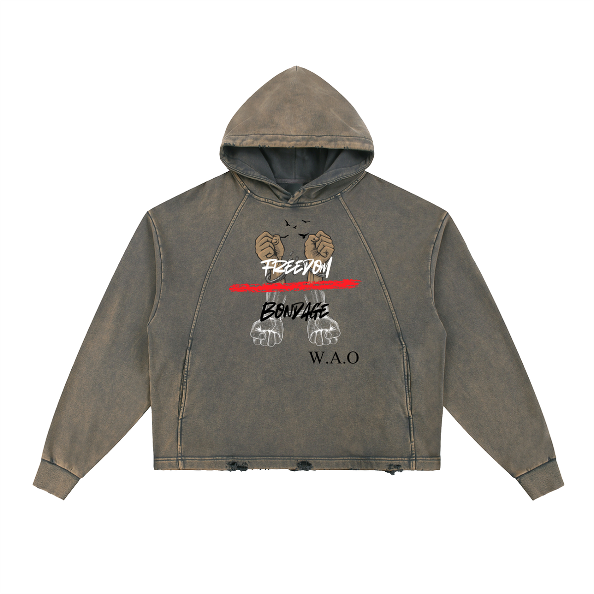 W.A.O - Freedom Over Bondage Vintage Washed Frayed-Hem Hoodie