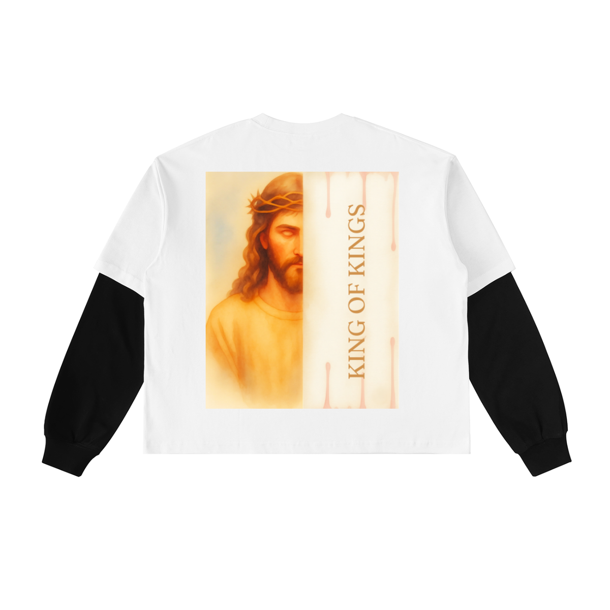 W.A.O - K.O.K Layered Contrast Sleeve Cotton T-Shirt