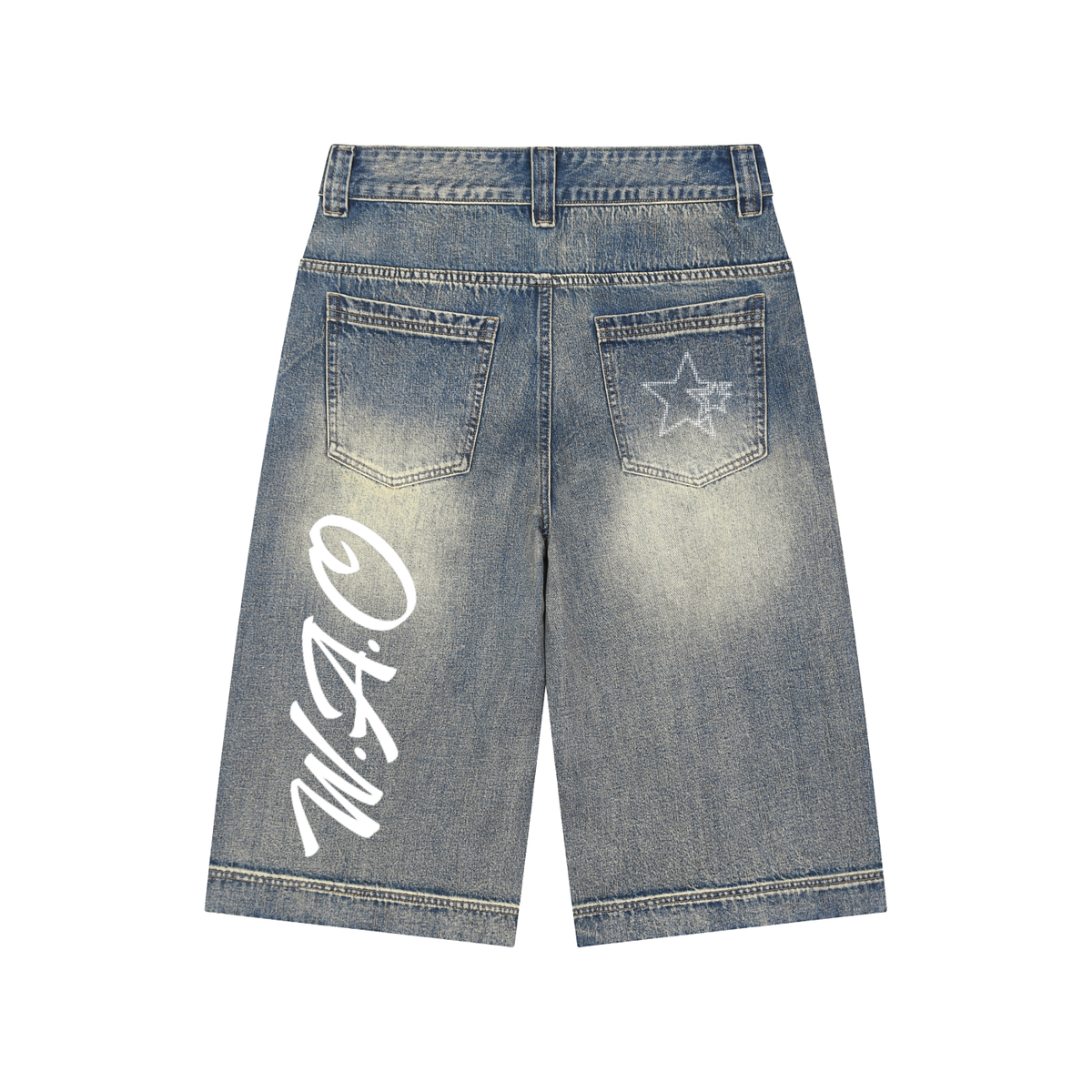 W.A.O - "True Stars" Vintage Wash Baggy Denim Shorts