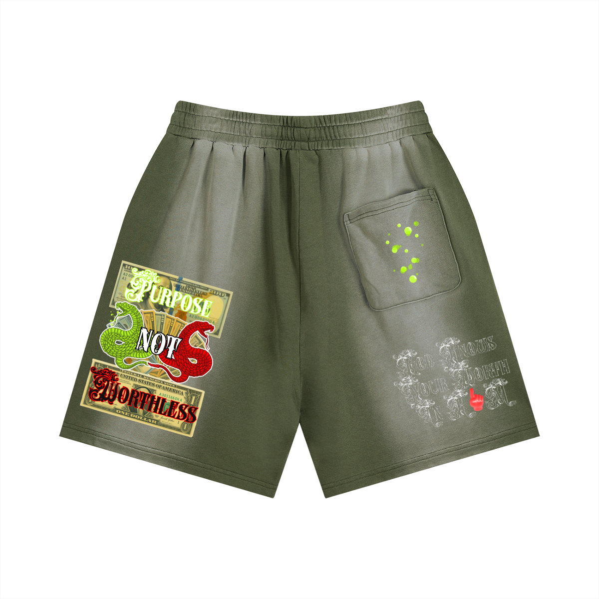 W.A.O - ''IN HIM'' Sun Fade Distressed Shorts