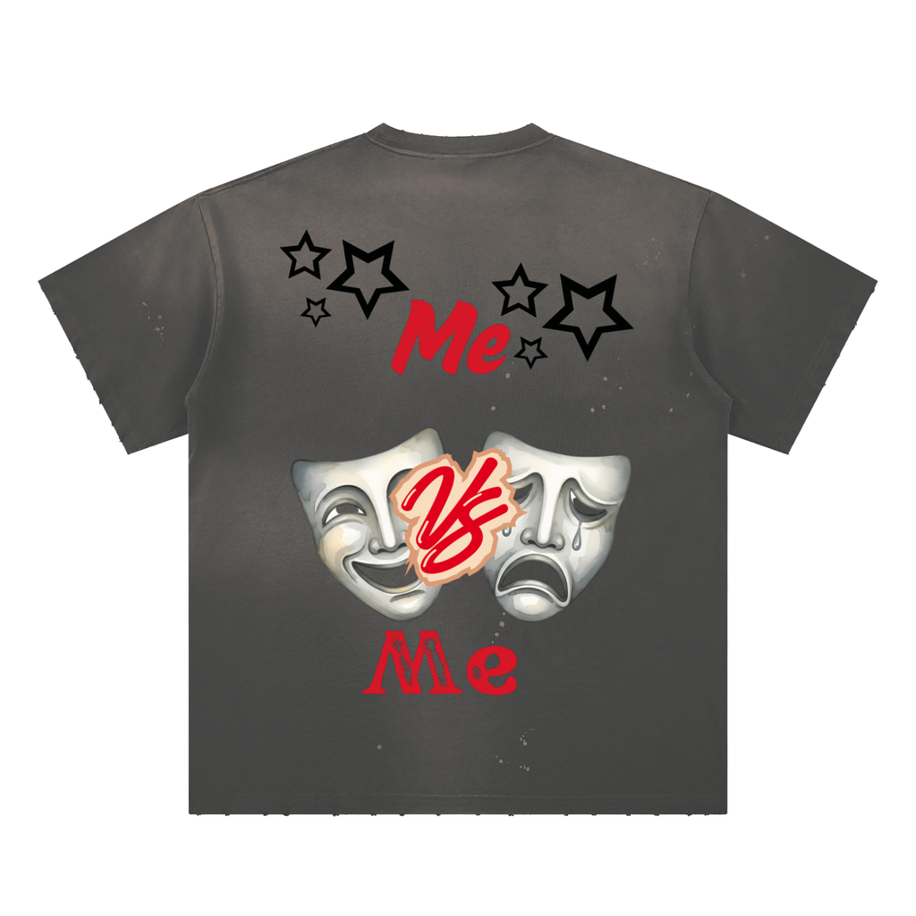 W.A.O - Me VS Me Hand-Frayed Sunfade Paint Splatter T-Shirt