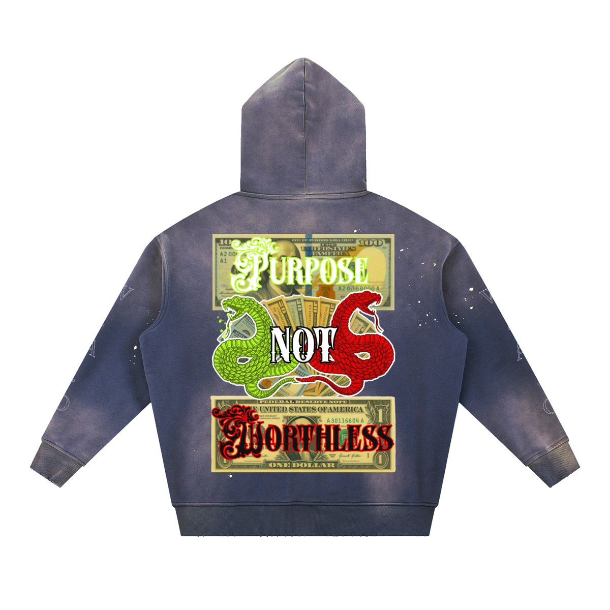 W.A.O - "IN HIM" Vintage Washed Frayed Fleece Hoodie