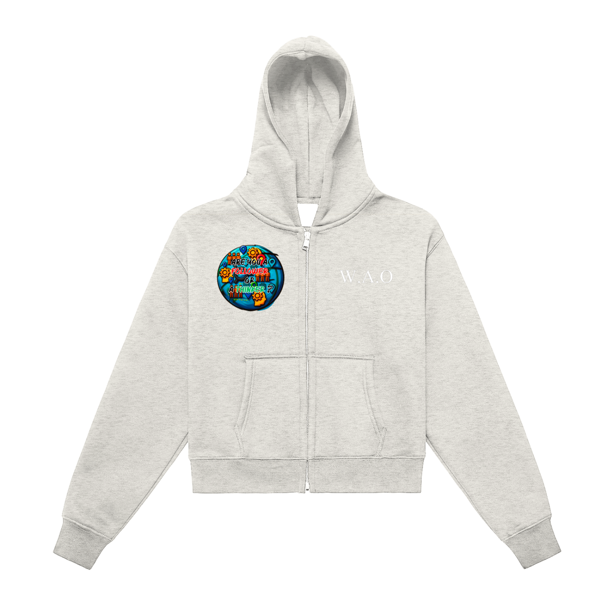 W.A.O - Followers & Thinkers Fleeced Zip-Up Cropped Hoodie