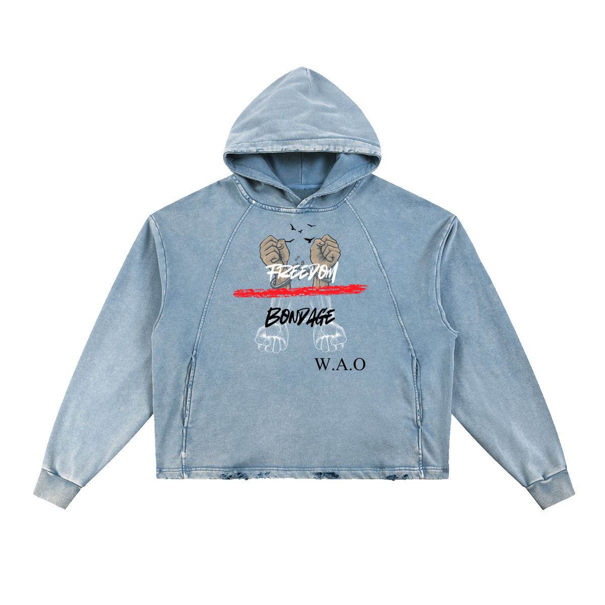 W.A.O - Freedom Over Bondage Vintage Washed Frayed-Hem Hoodie