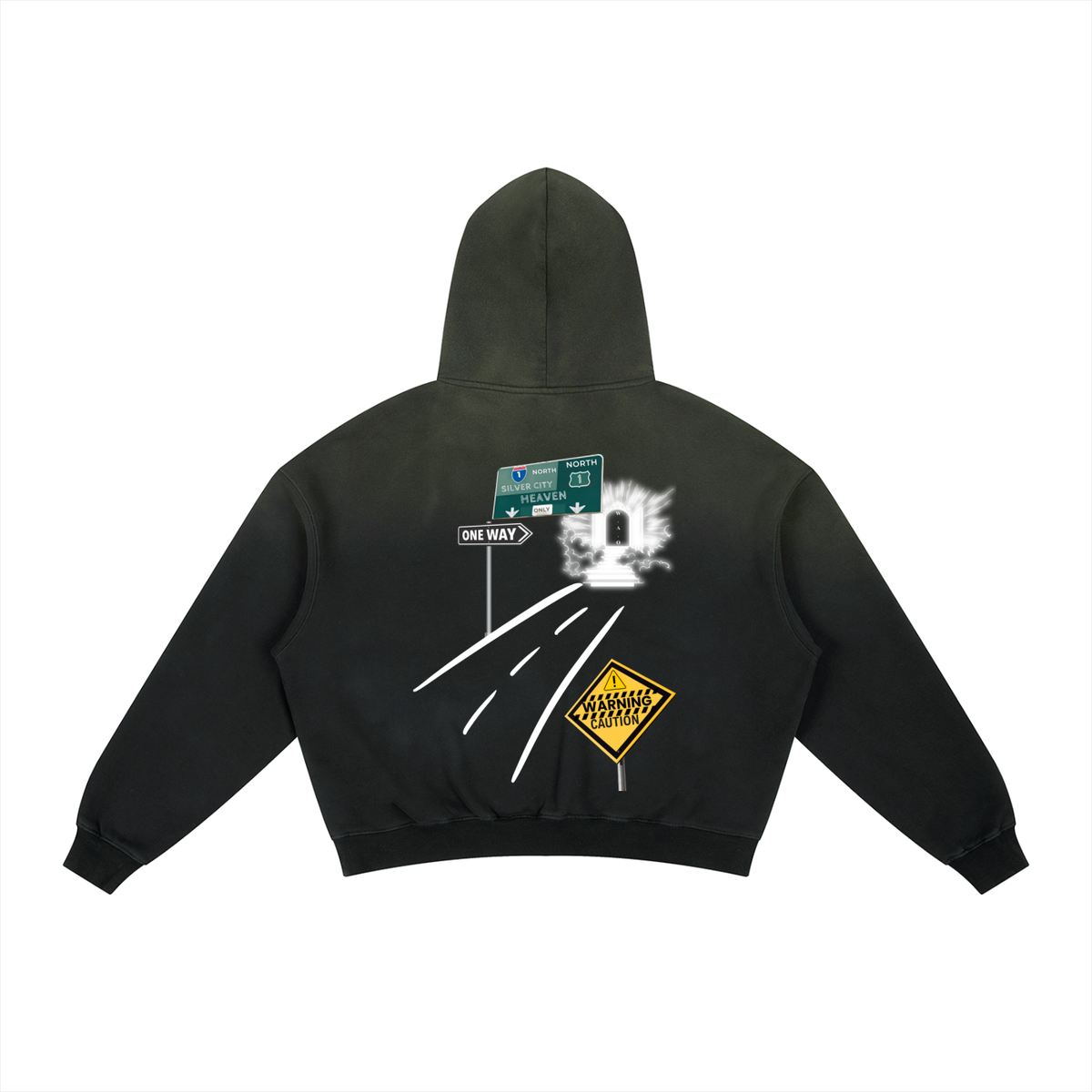 W.A.O - "One Way" Frayed Sunfade Boxy Fleece Hoodie