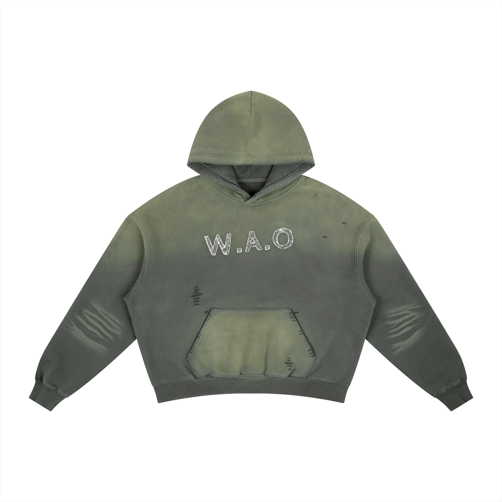 W.A.O - "One Way" Frayed Sunfade Boxy Fleece Hoodie