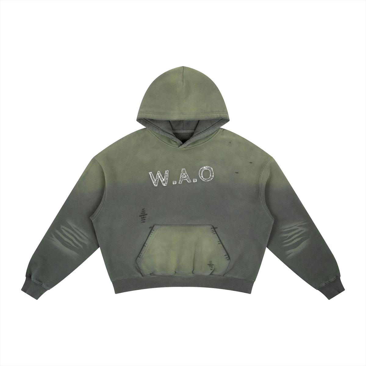W.A.O - "One Way" Frayed Sunfade Boxy Fleece Hoodie