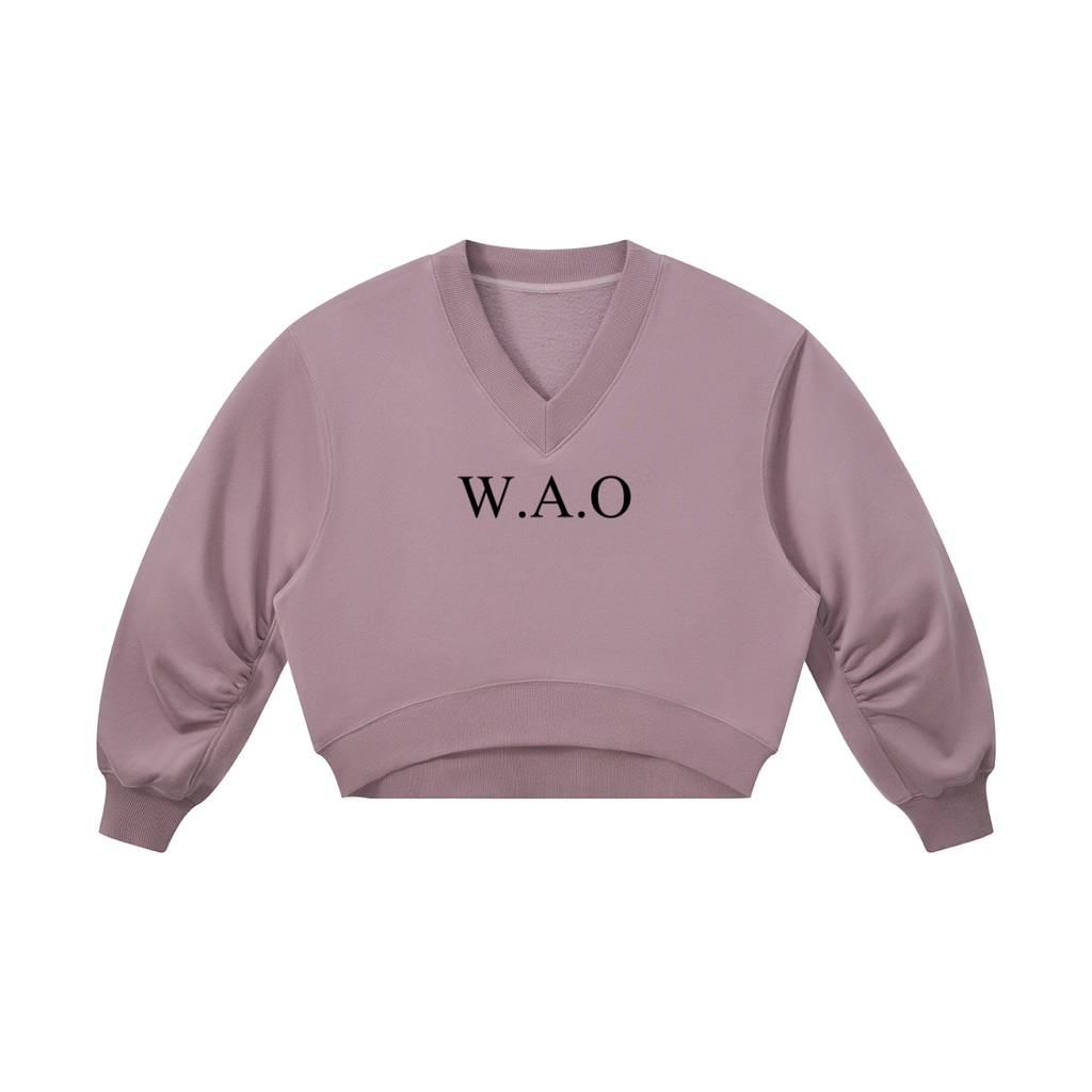 W.A.O - Women’s Crop V-Neck Sweatshirt Set Top