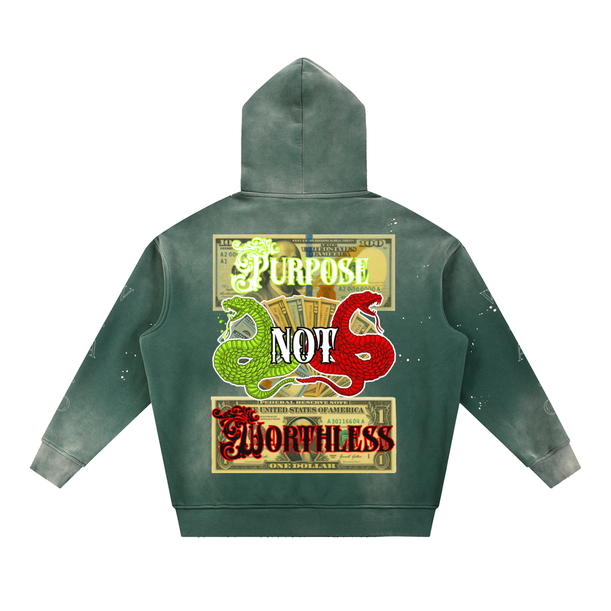 W.A.O - "IN HIM" Vintage Washed Frayed Fleece Hoodie