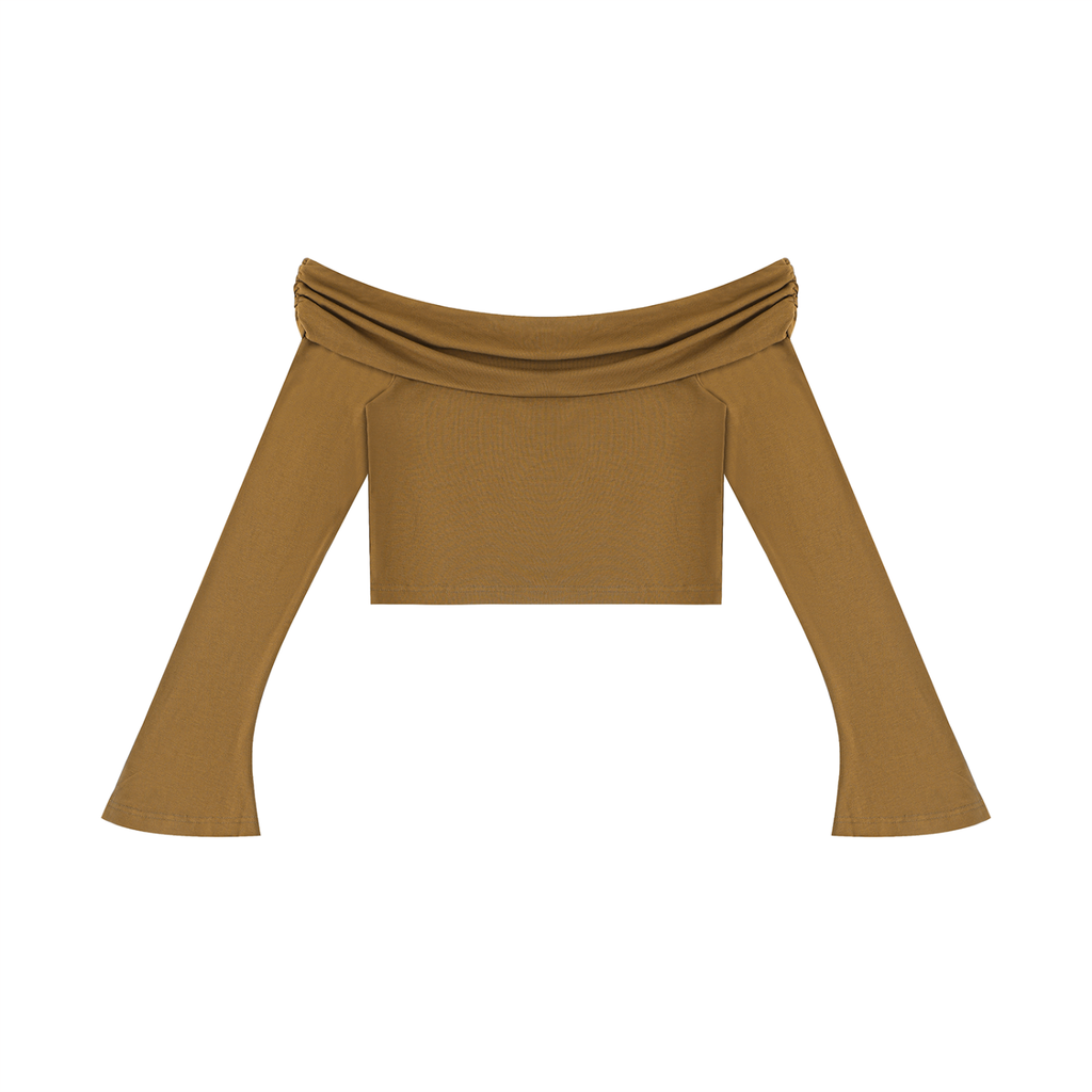 W.A.O - Women's Off-the-Shoulder Bell Sleeve Crop T-Shirt