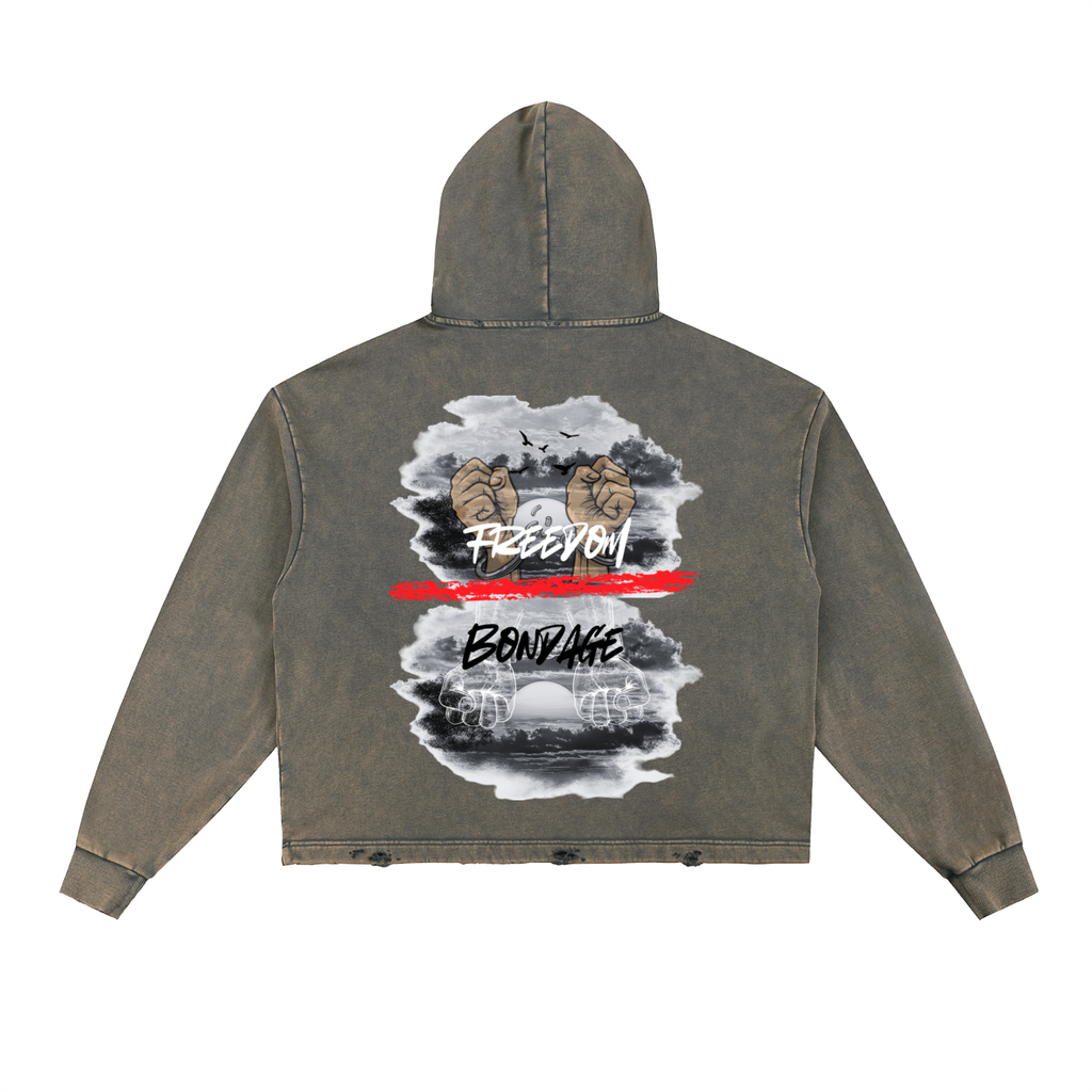 W.A.O - Freedom Over Bondage Vintage Washed Frayed-Hem Hoodie