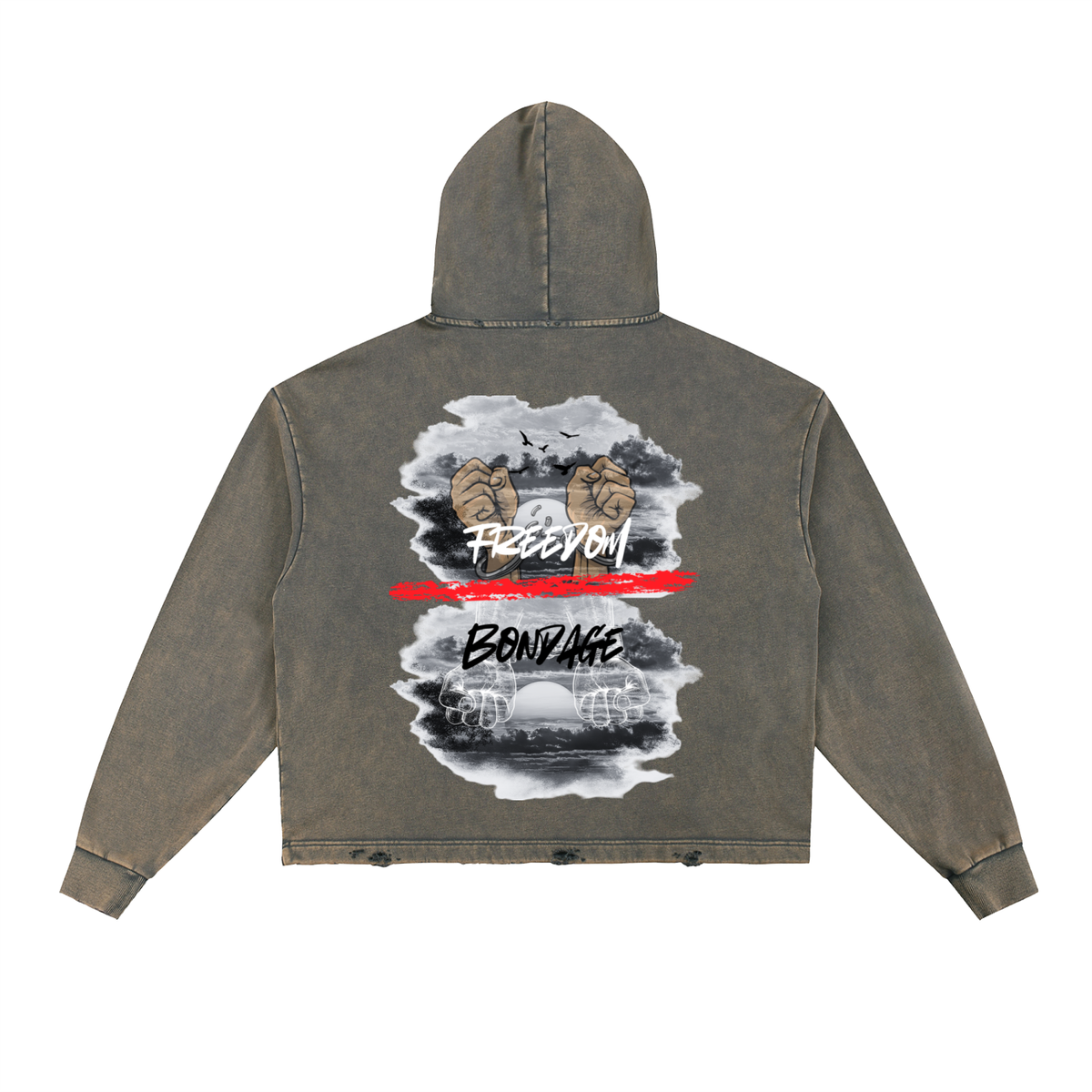 W.A.O - Freedom Over Bondage Vintage Washed Frayed-Hem Hoodie