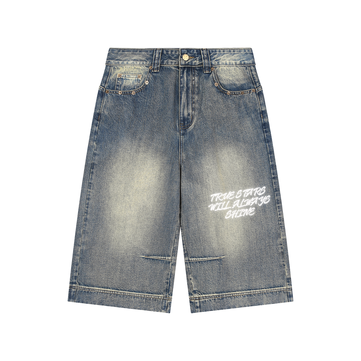 W.A.O - "True Stars" Vintage Wash Baggy Denim Shorts
