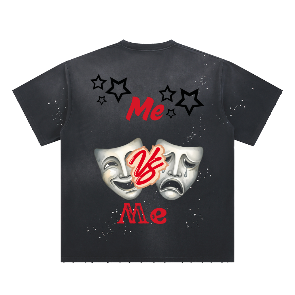 W.A.O - Me VS Me Hand-Frayed Sunfade Paint Splatter T-Shirt