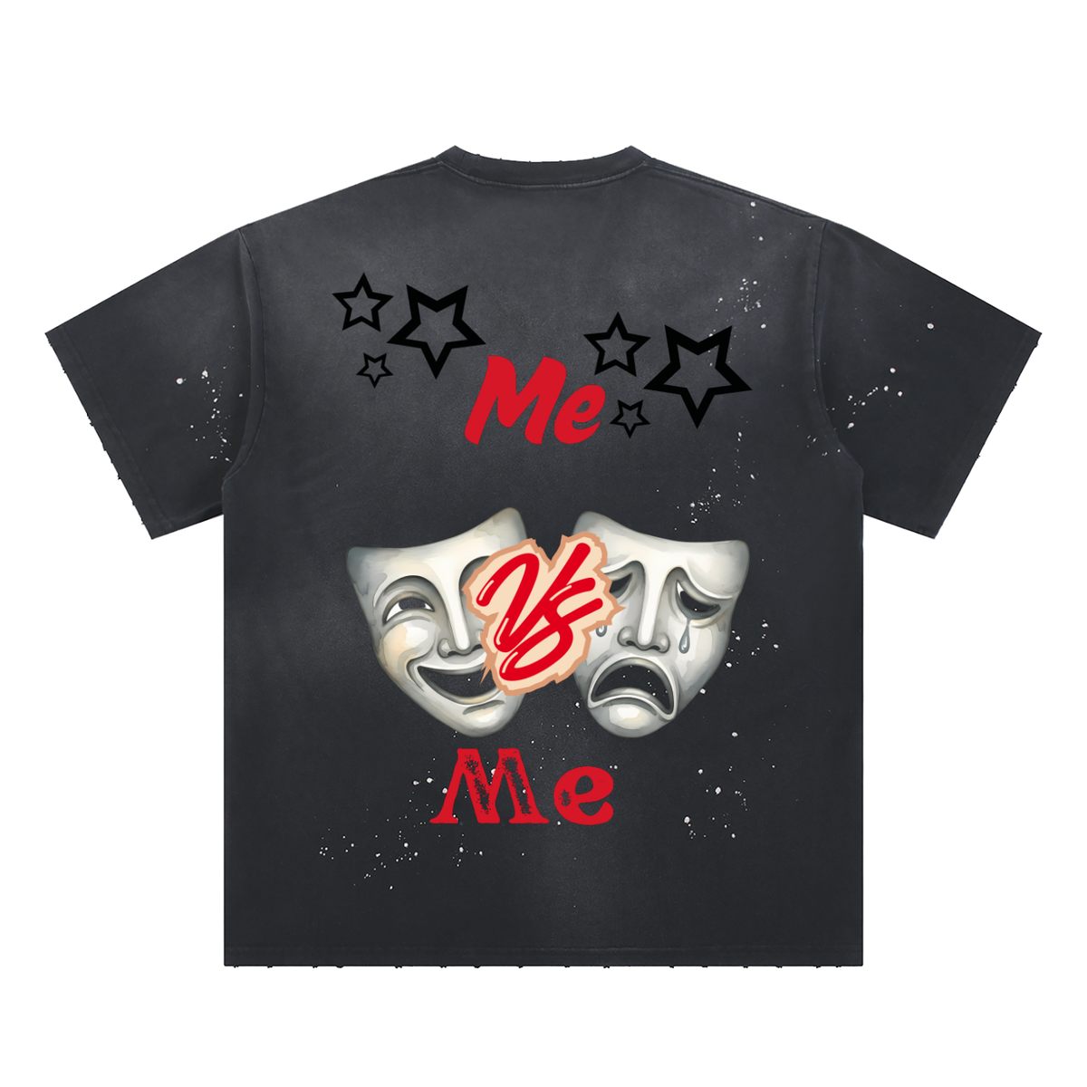 W.A.O - Me VS Me Hand-Frayed Sunfade Paint Splatter T-Shirt