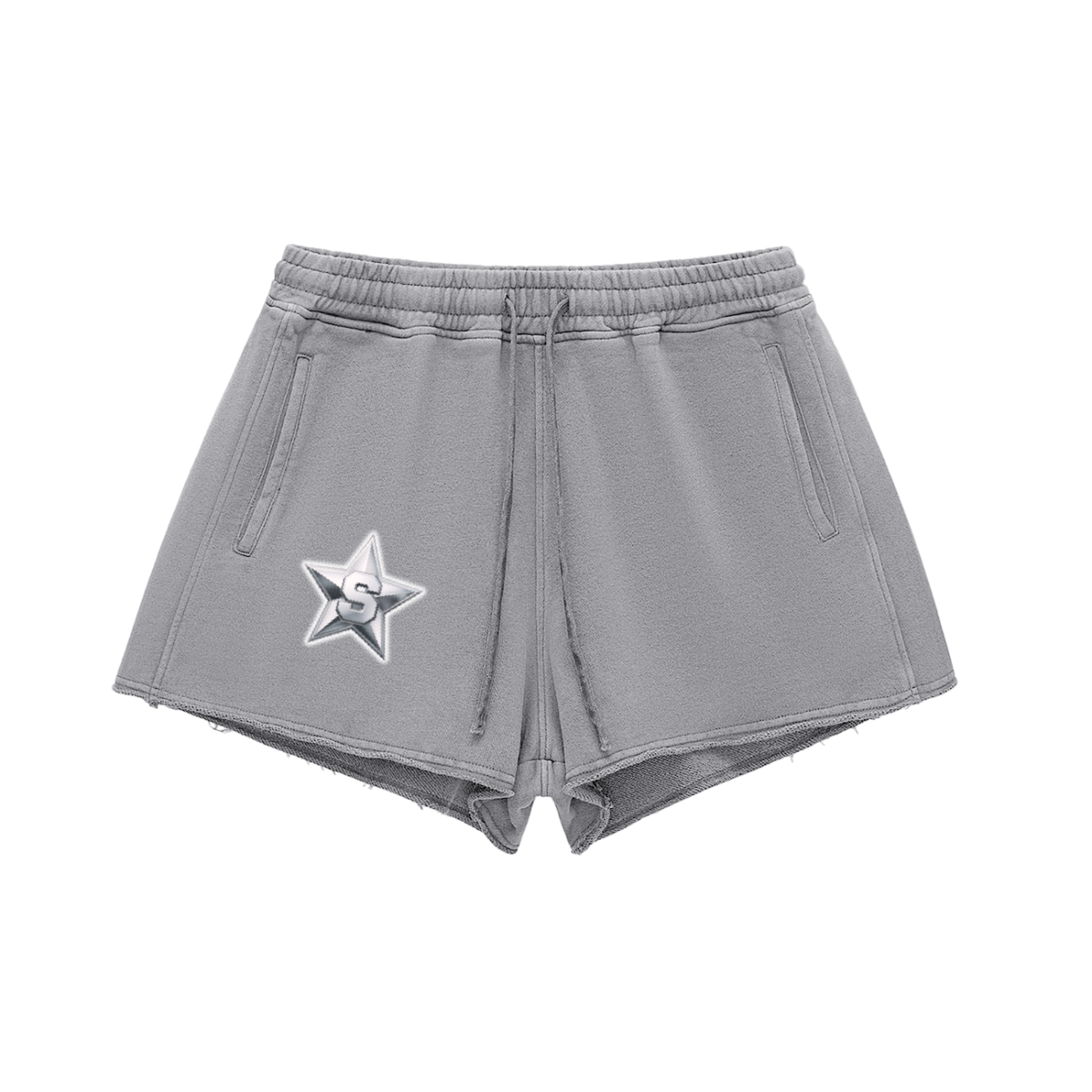 W.A.O - Women's Snow Washed Raw Edge Drawstring Shorts