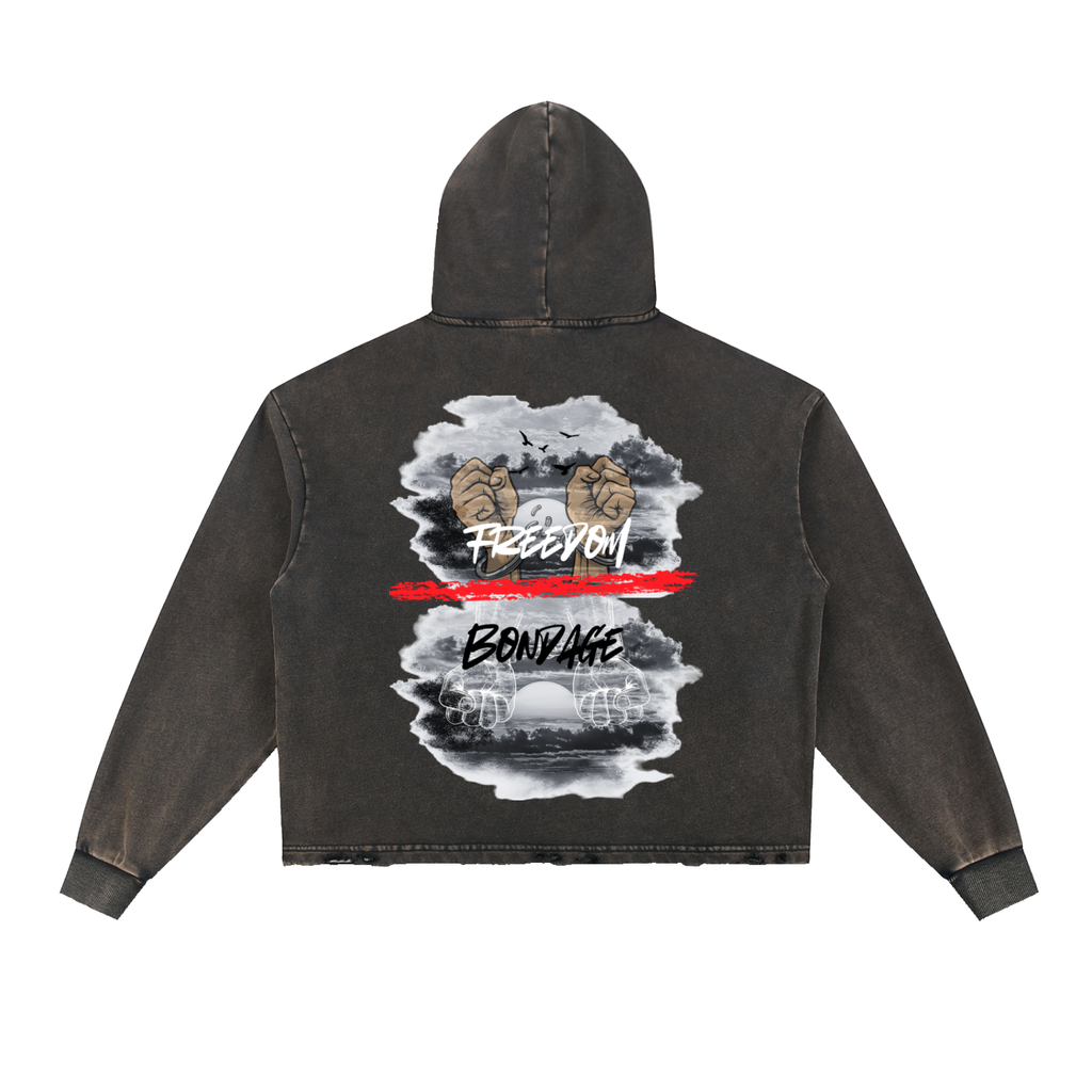 W.A.O - Freedom Over Bondage Vintage Washed Frayed-Hem Hoodie