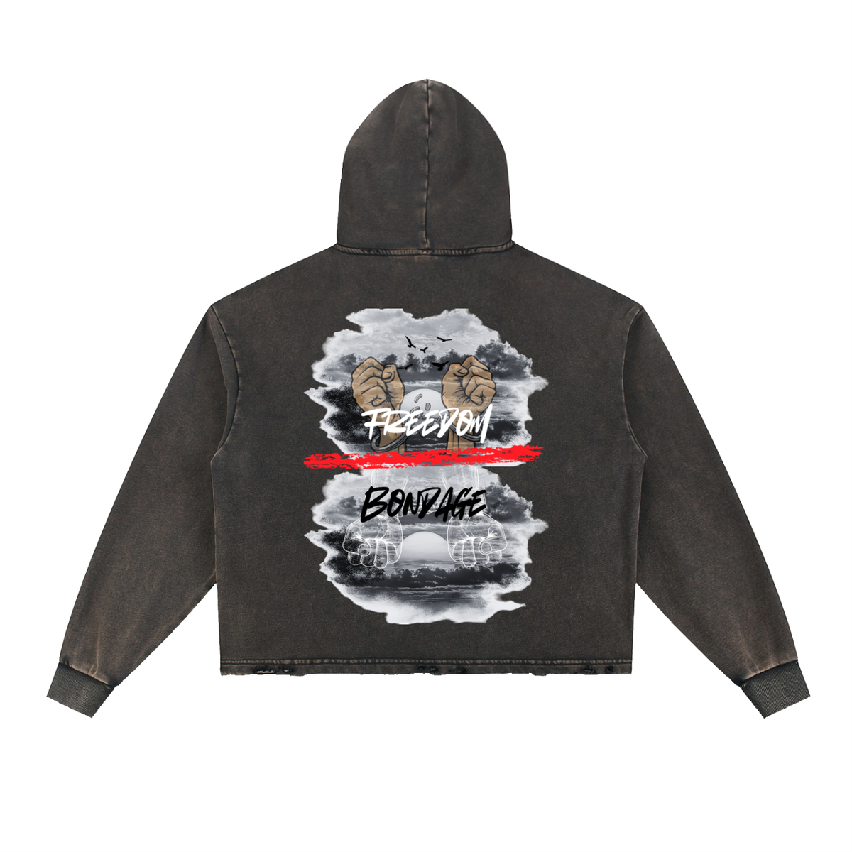 W.A.O - Freedom Over Bondage Vintage Washed Frayed-Hem Hoodie