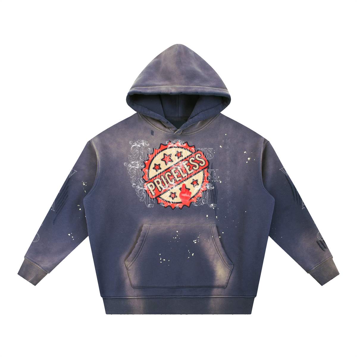 W.A.O - "IN HIM" Vintage Washed Frayed Fleece Hoodie