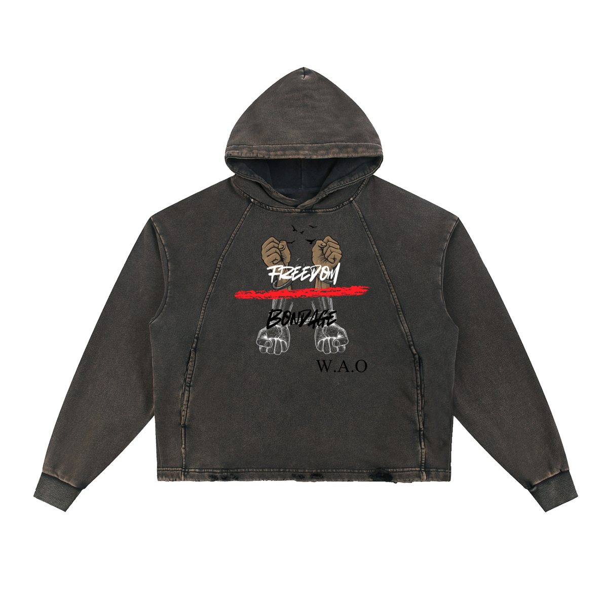 W.A.O - Freedom Over Bondage Vintage Washed Frayed-Hem Hoodie