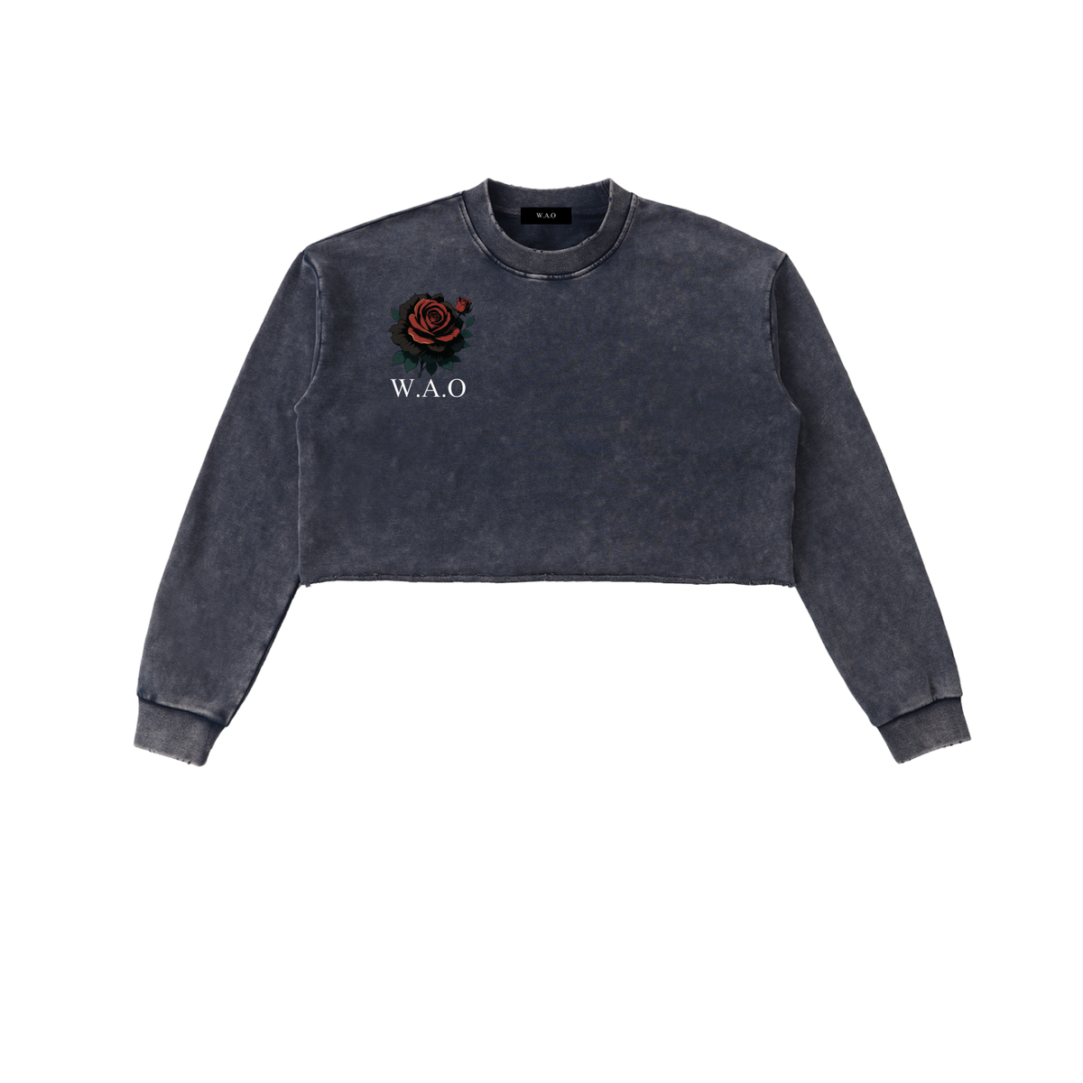 W.A.O - "Unbroken" Snow Washed Raw Edge Cropped Sweatshirt