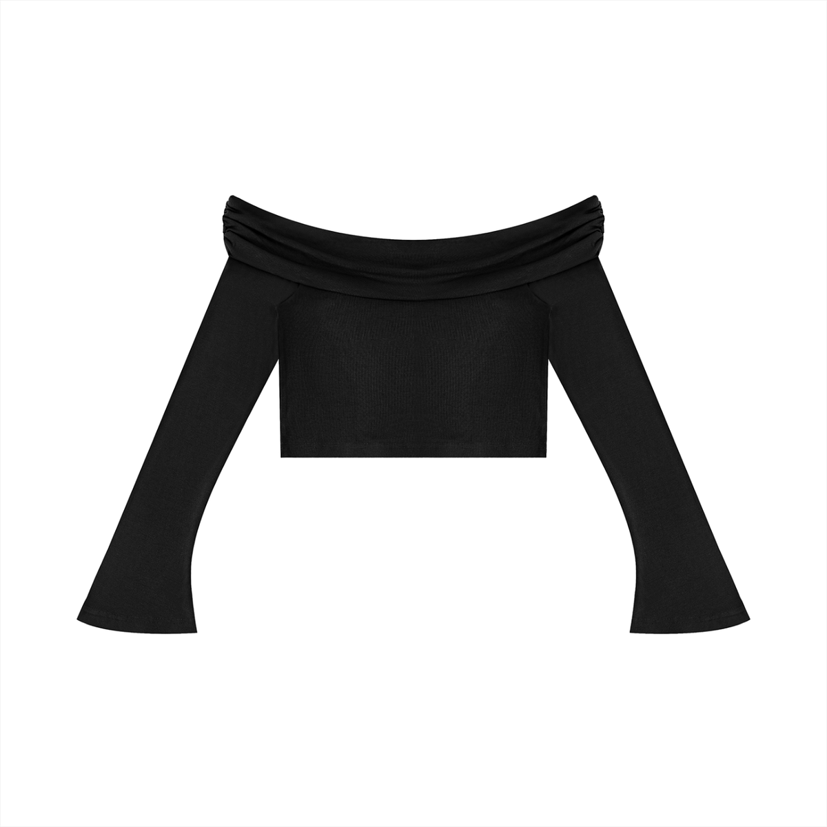 W.A.O - Women's Off-the-Shoulder Bell Sleeve Crop T-Shirt