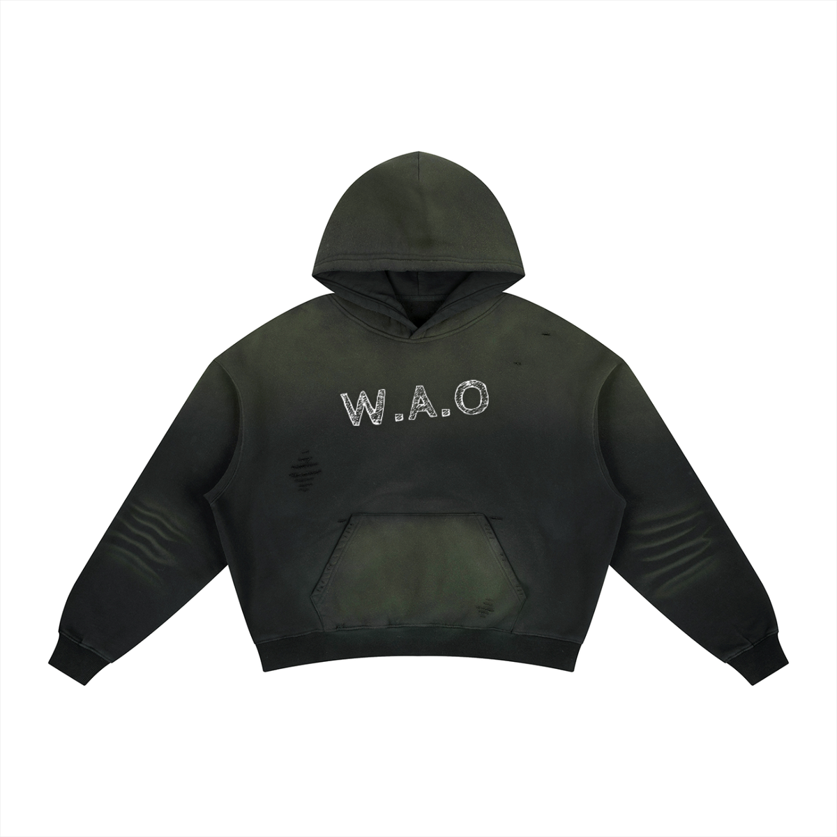 W.A.O - "One Way" Frayed Sunfade Boxy Fleece Hoodie